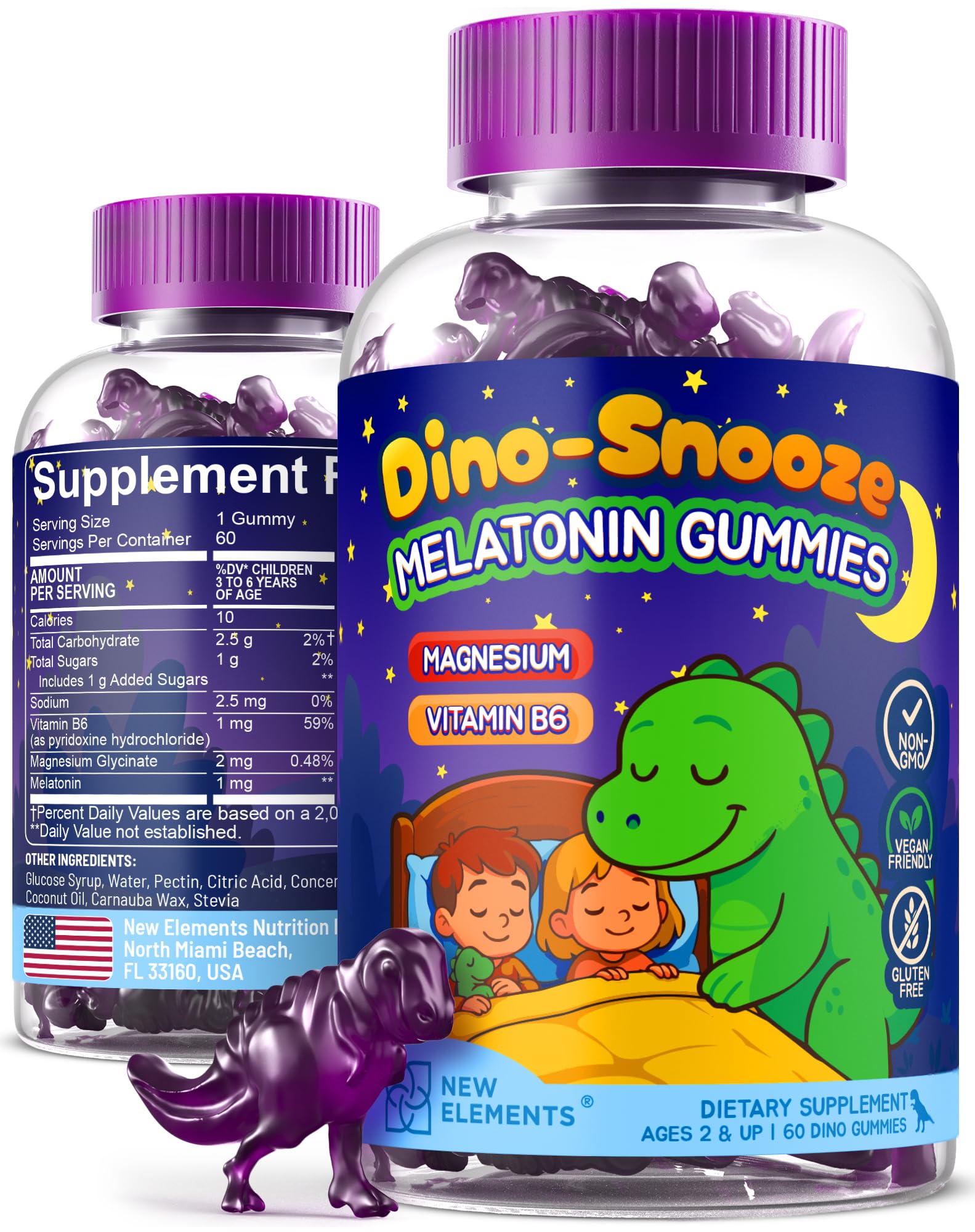 New Elements Melatonin Gummies for Kids 2mg with Magnesium Glycinate & Vitamin B6, Gummy, 60 Count