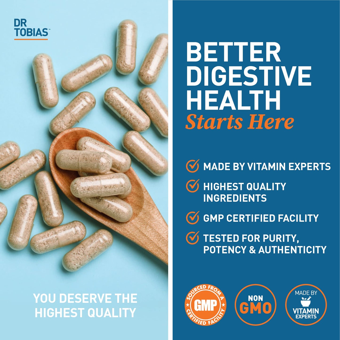 Dr. Tobias Psyllium Daily Fiber Supplement Capsules 180 Count