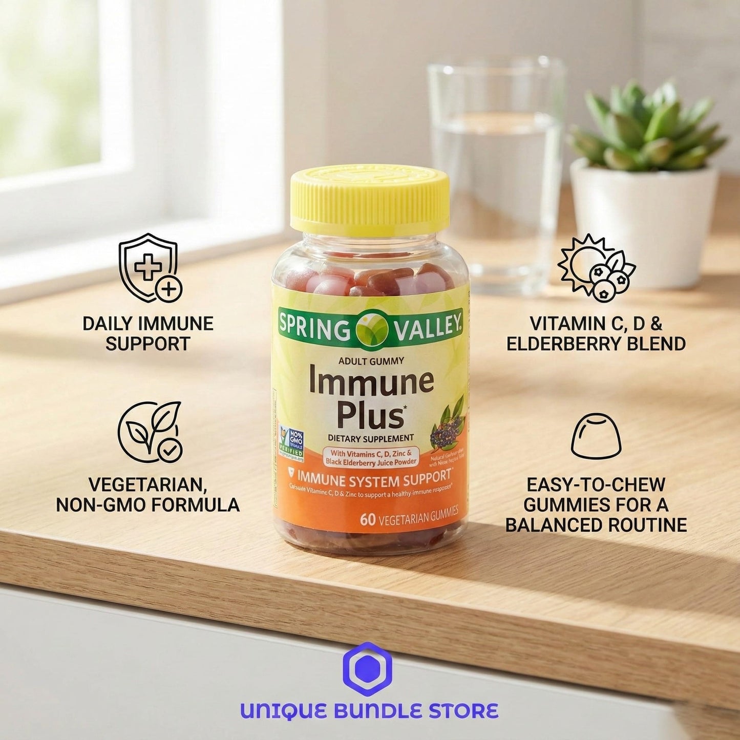 Generic Adult Immune Support Gummies with Vitamin C D & Elderberry, 60 Count