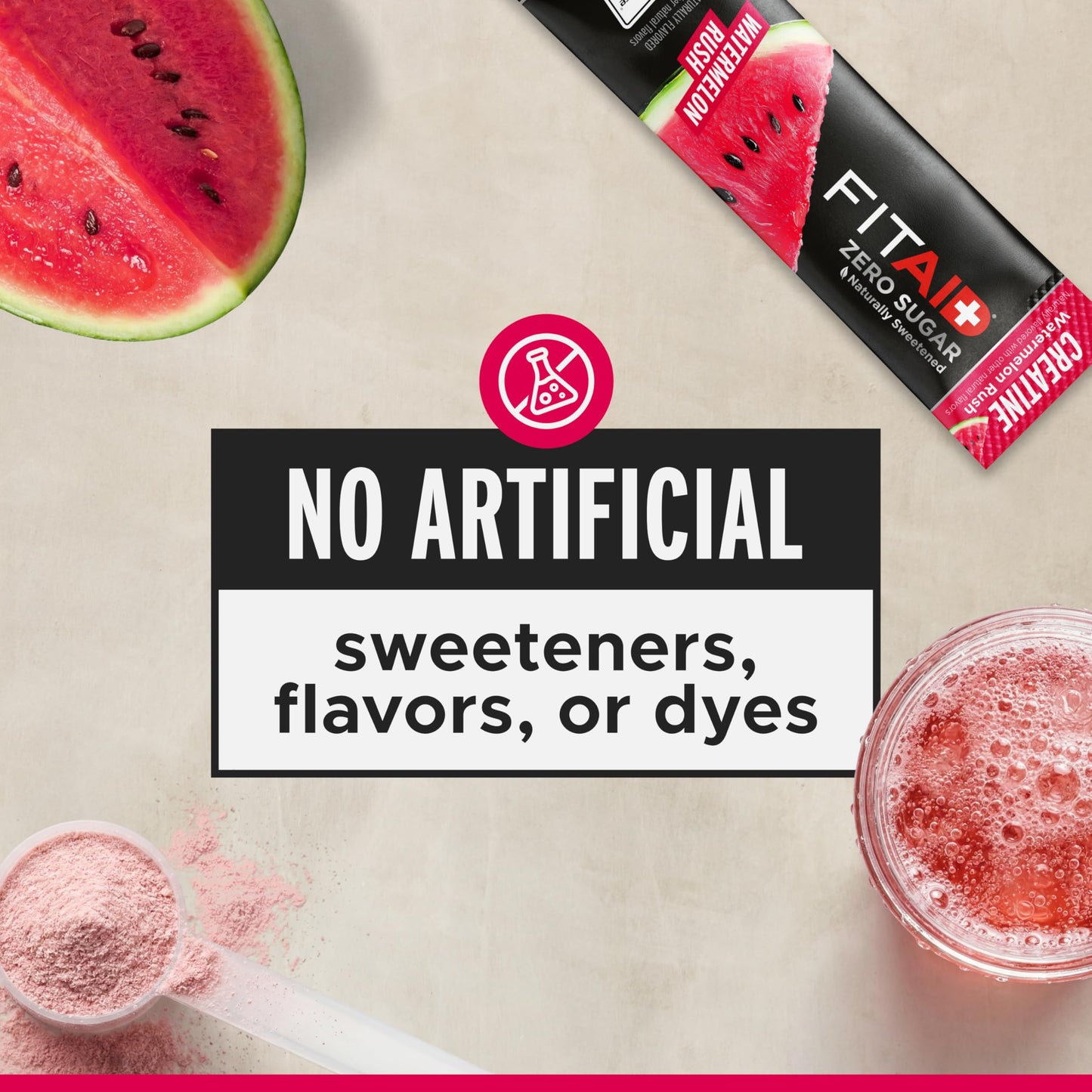 LIFEAID FITAID Creatine Monohydrate Powder, Watermelon Rush Flavor, 14 Single-Serve Packs, 0.22 oz per Pack
