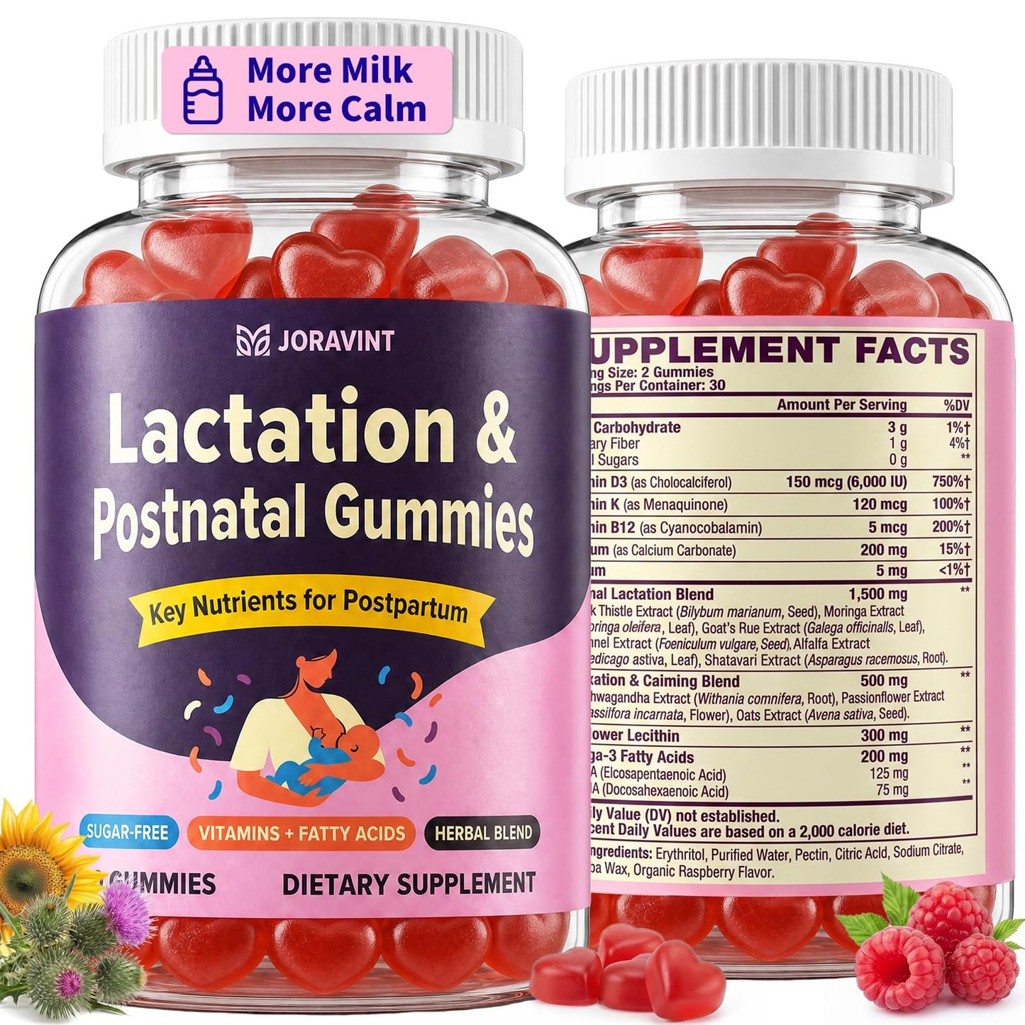 JORAVINT Lactation Gummies with Milk Thistle & Postnatal Vitamins, 60 Count