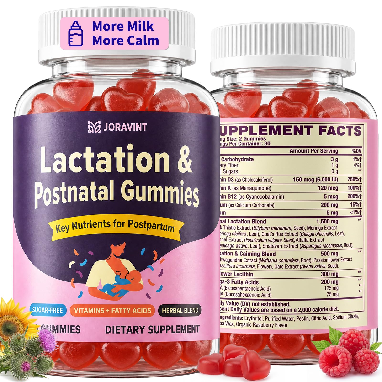 JORAVINT Lactation Gummies with Milk Thistle & Postnatal Vitamins, 60 Count