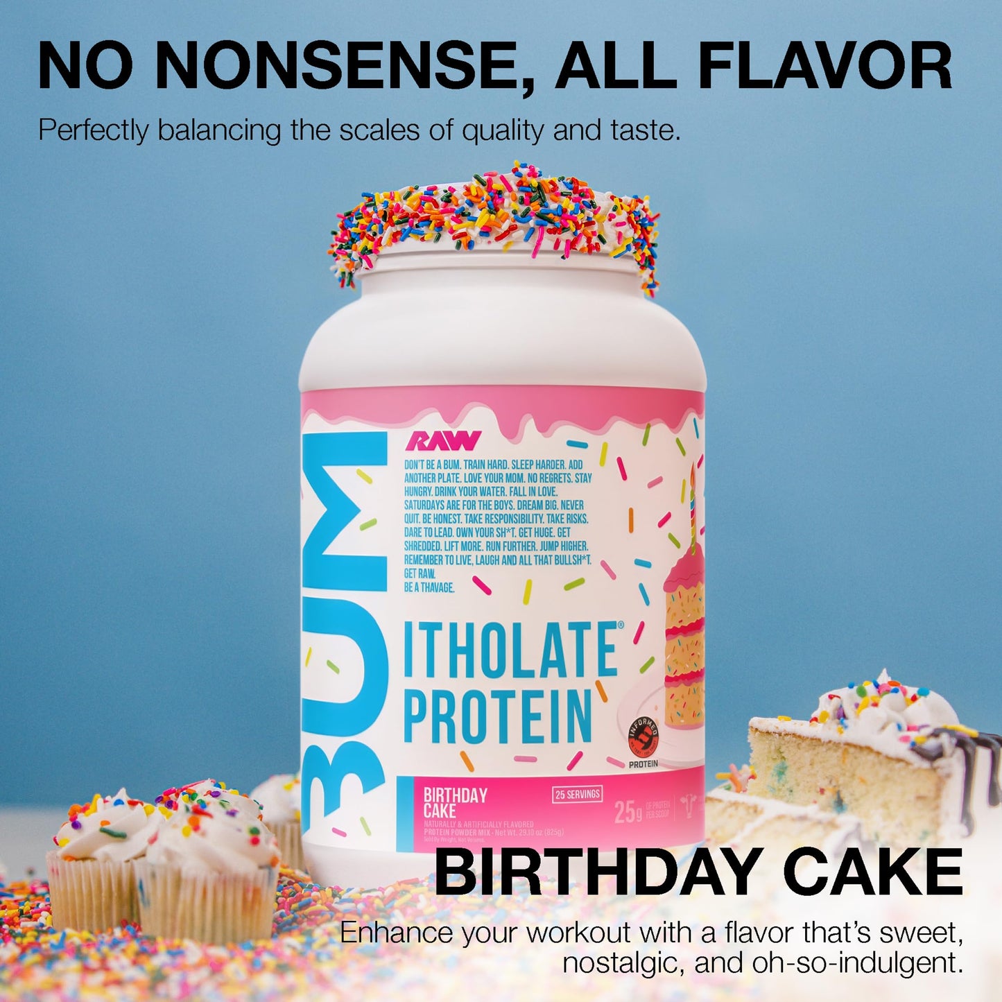 RAW Whey Isolate Protein Powder Birthday Cake, 25 Servings