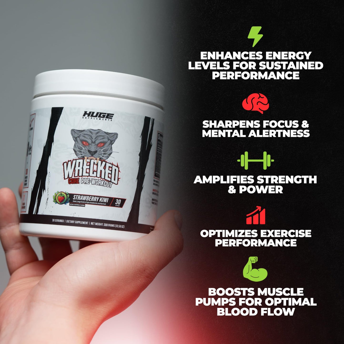 Huge Supplements Wrecked Core All-in-One Pre-Workout Powder, 30 Servings