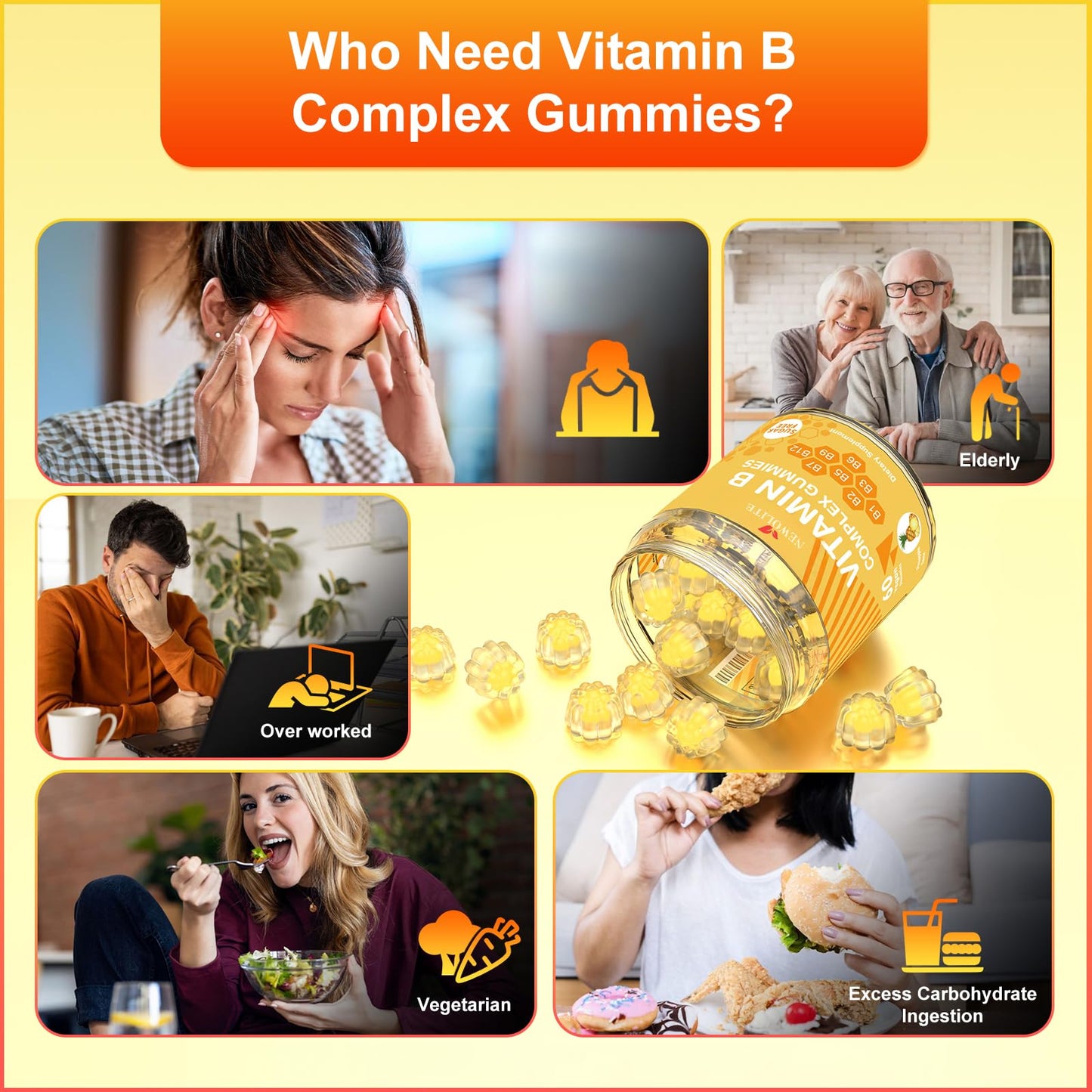 NEWOLITE Vitamin B Complex Gummies 120 Count