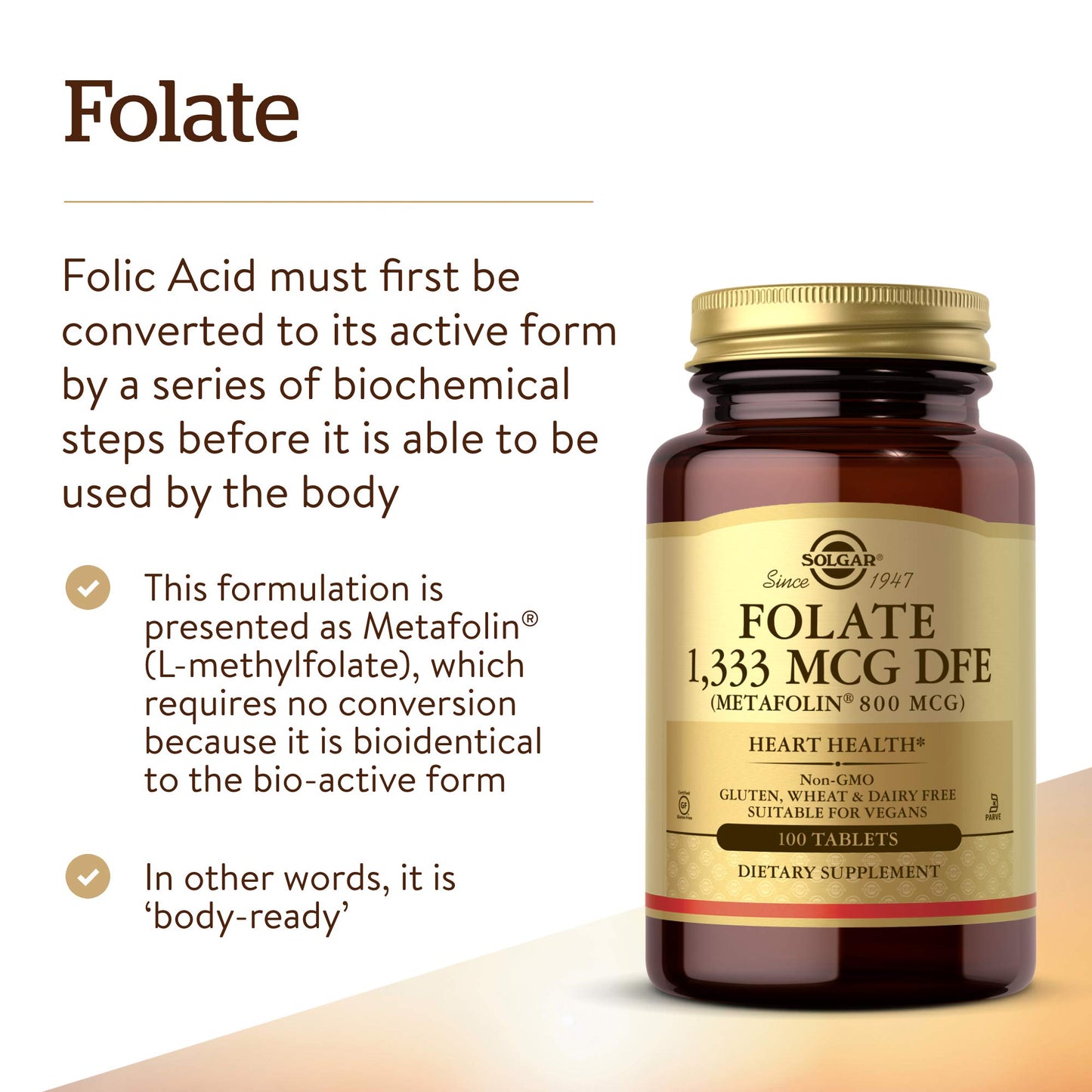 Solgar Folate 1,333 mcg DFE, 100 Tablets