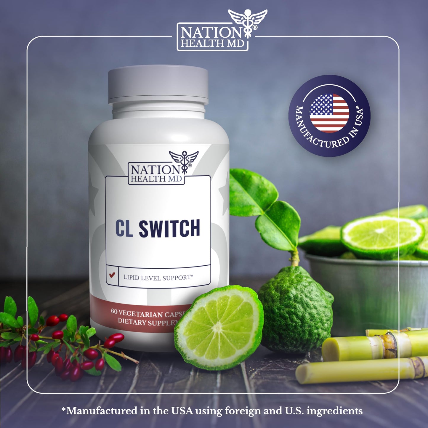 NATION HEALTH MD CL Switch Citrus Bergamot with Berberine & Red Yeast Rice Capsule, 60 Count