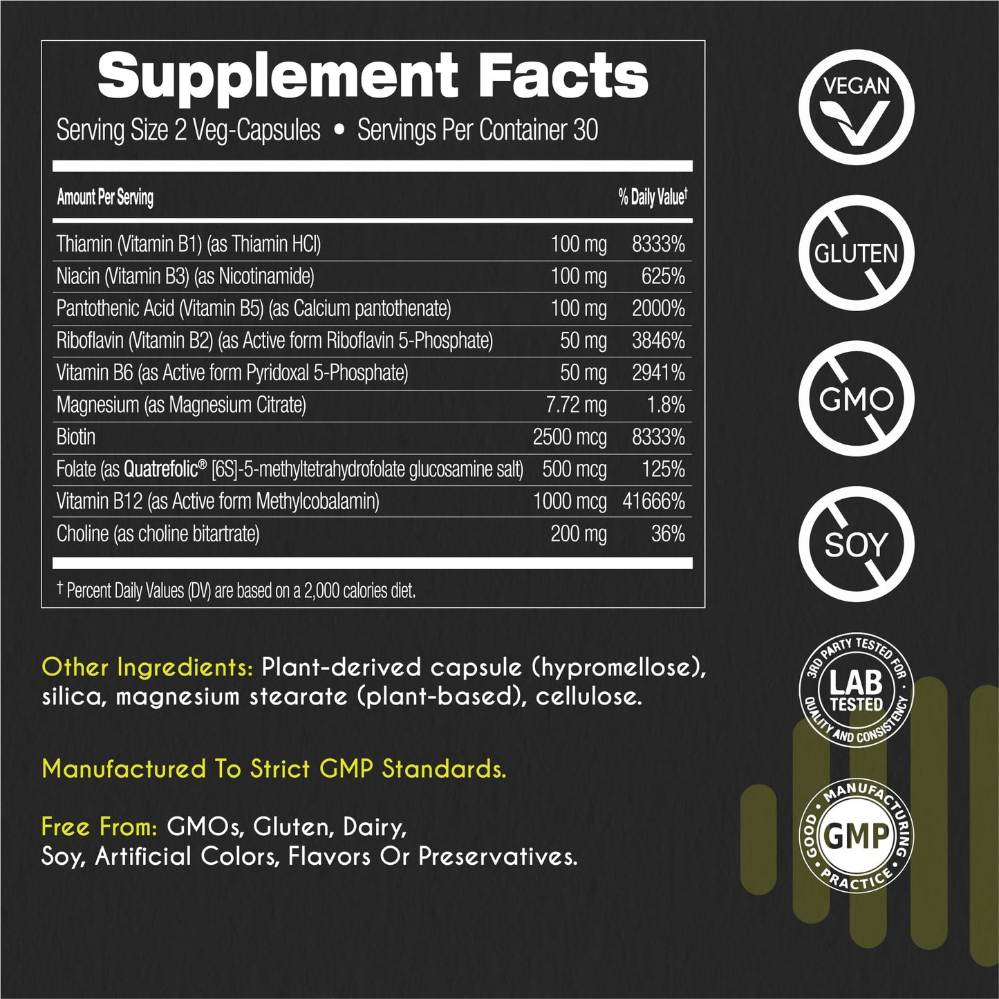 myBrainCo Active-B Complex – High Strength Activated B Vitamin Supplement with B2, B6, B12 & Methyl Folate – Supports Energy, Brain Function & Nervous System Capsules, 60 Count
