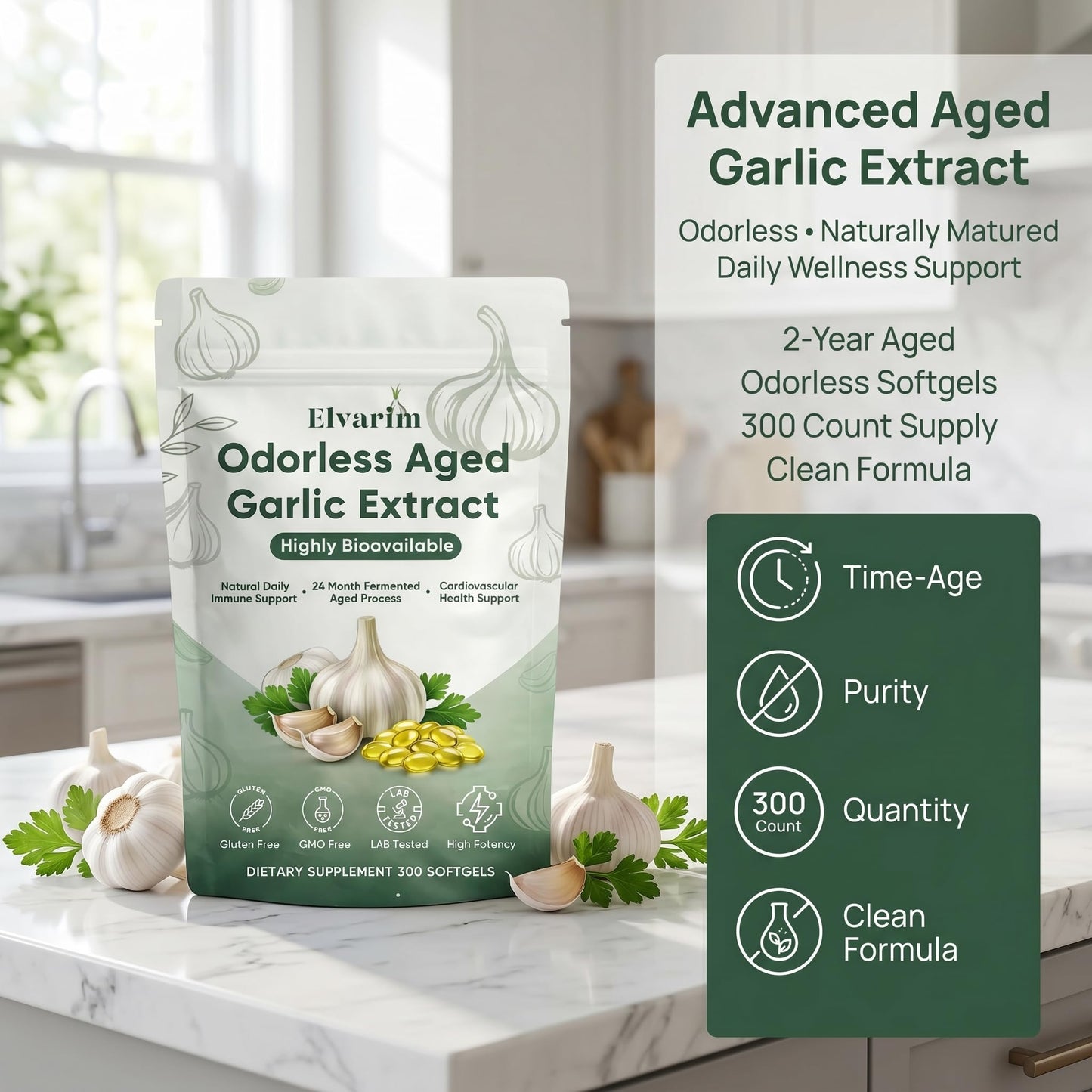 KBKTWOLT Elvarim Aged Garlic Extract Softgels 300