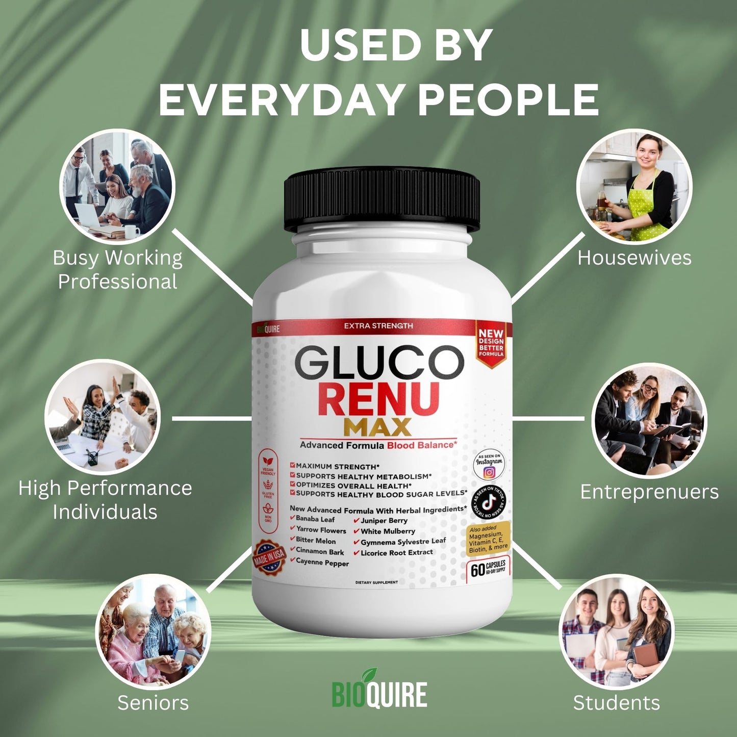 BIOQUIRE Gluco Rina Max Ultra Dietary Supplement Capsules, 60 Capsules