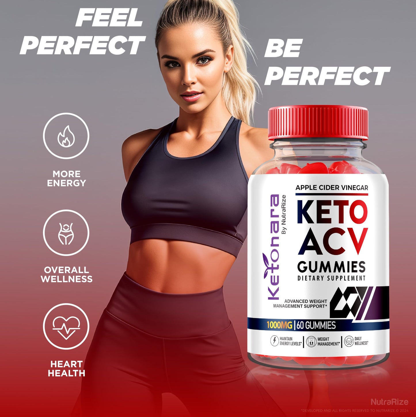 NutraRize Ketonara Keto ACV Gummies, 120 Gummies