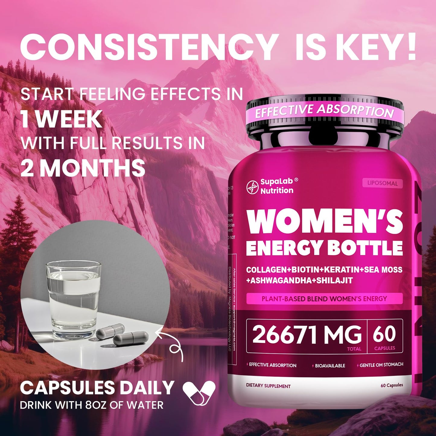 MEGNETA Women Energy Marine Collagen Supplements Capsules, 60 Capsules