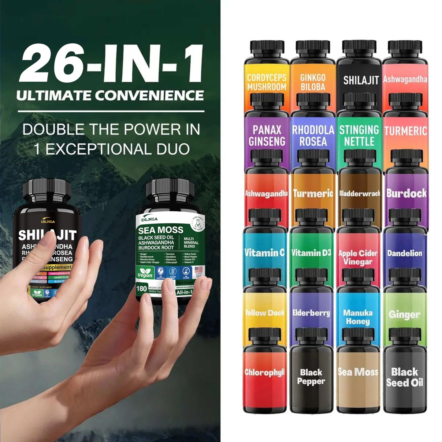 DLNIA Shilajit & Sea Moss Vitality Bundle 120 Capsules