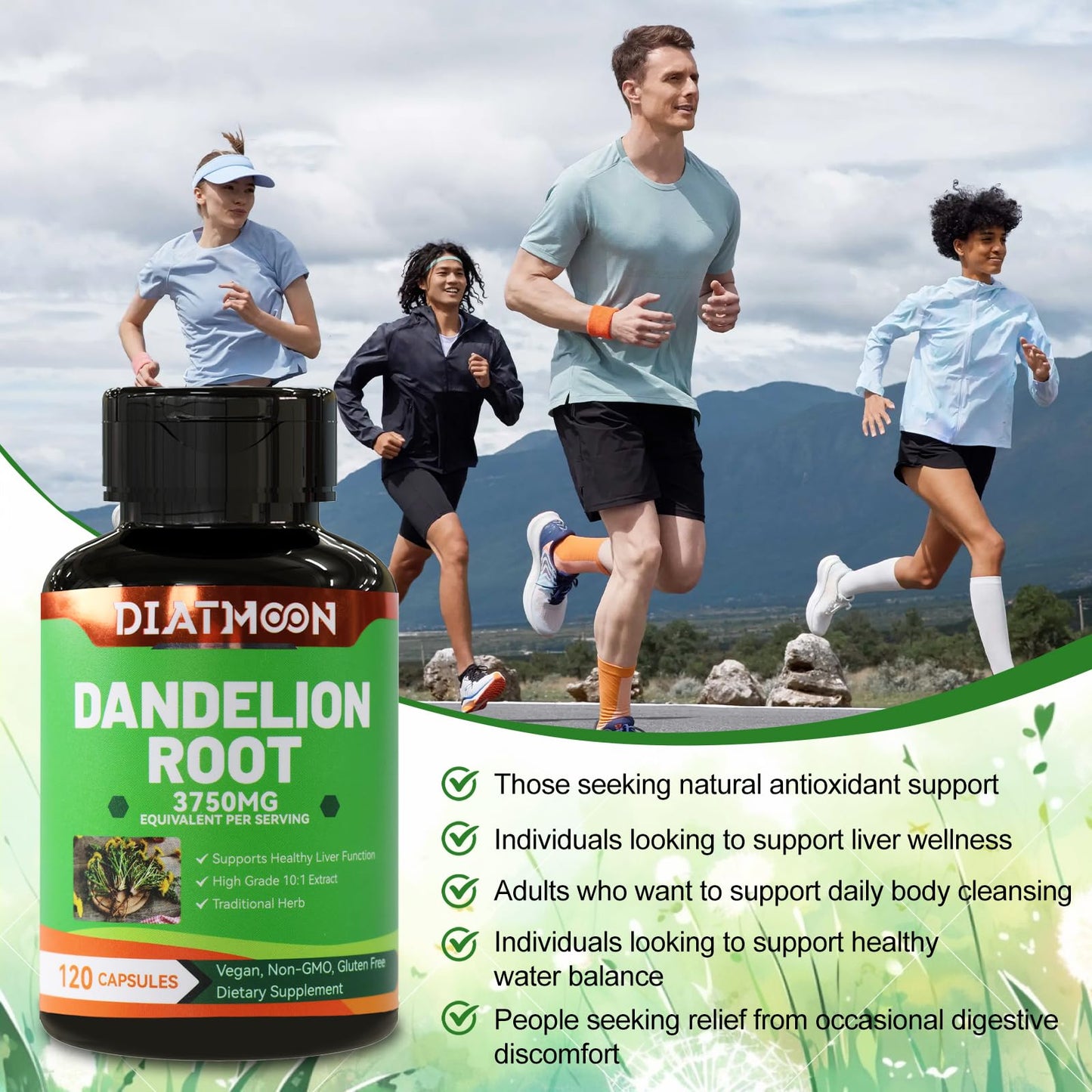 DIATMOON Dandelion Root Supplement 3750mg Capsules 120 Count