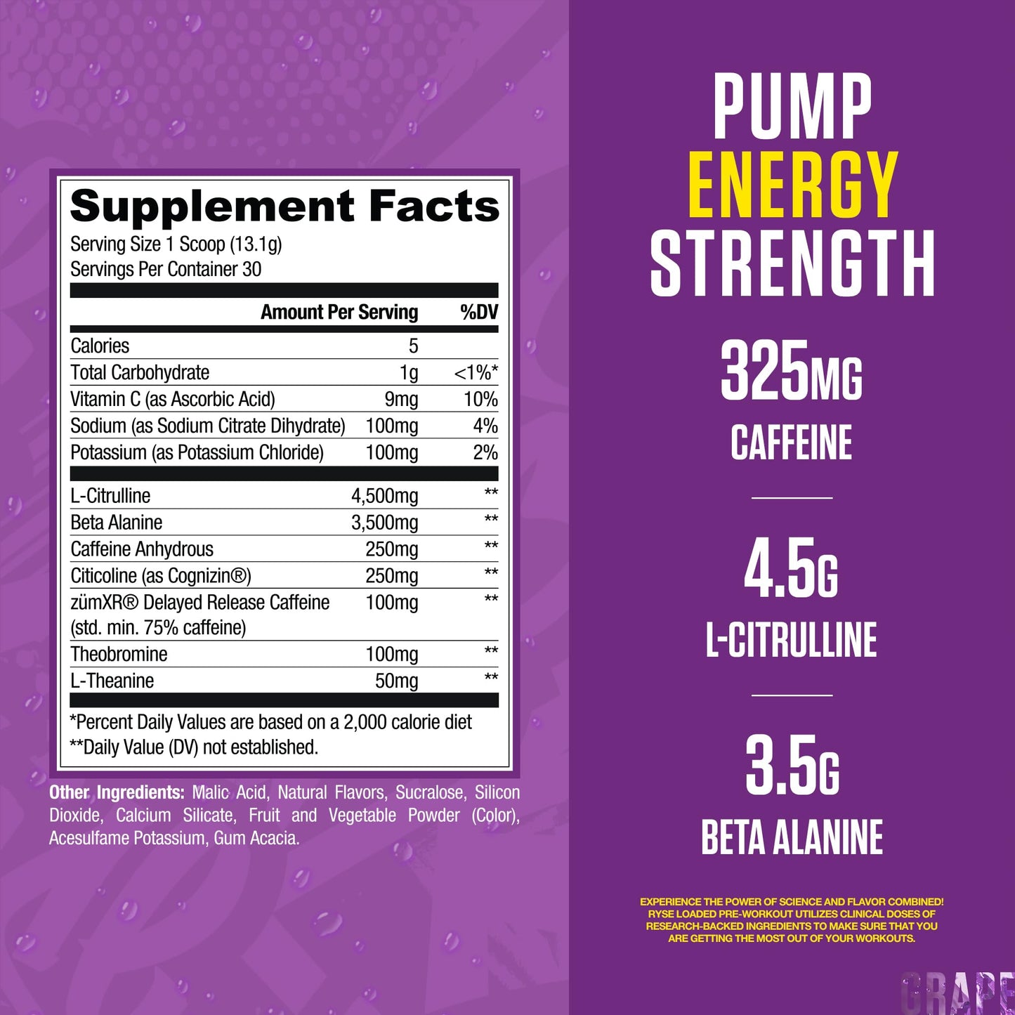 RYSE Up Supplements Loaded Pre Workout Kool-Aid Grape Powder 15.3 oz