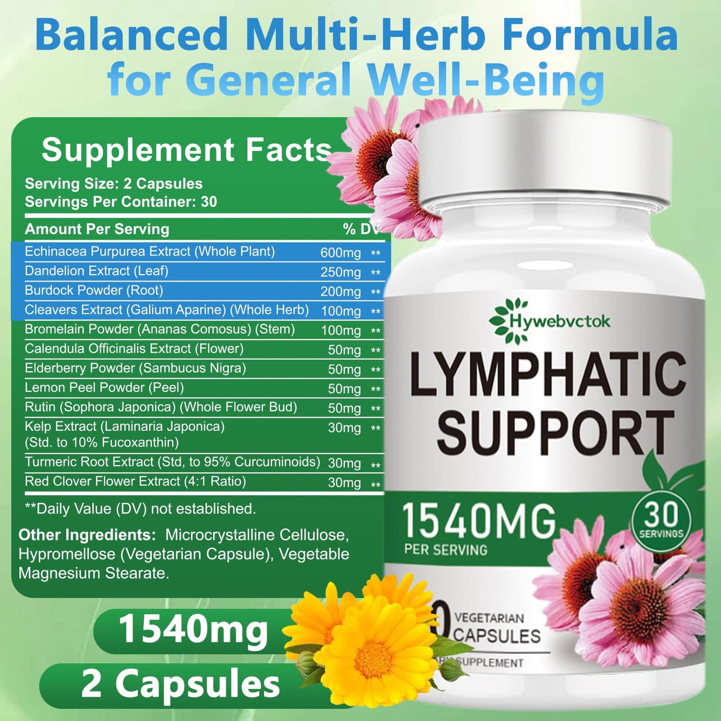 Hywebvctok Lymphatic Drainage Supplements Capsule, 60 Count