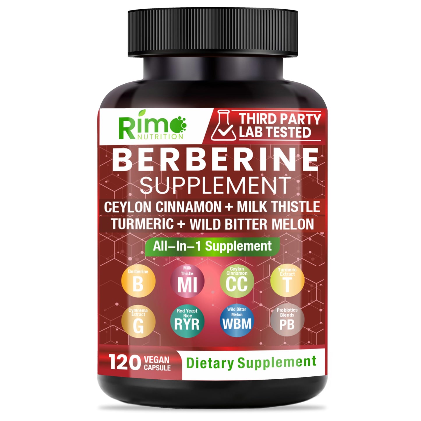 Rimo Nutrition 8-in-1 Berberine Supplement 120 Capsules