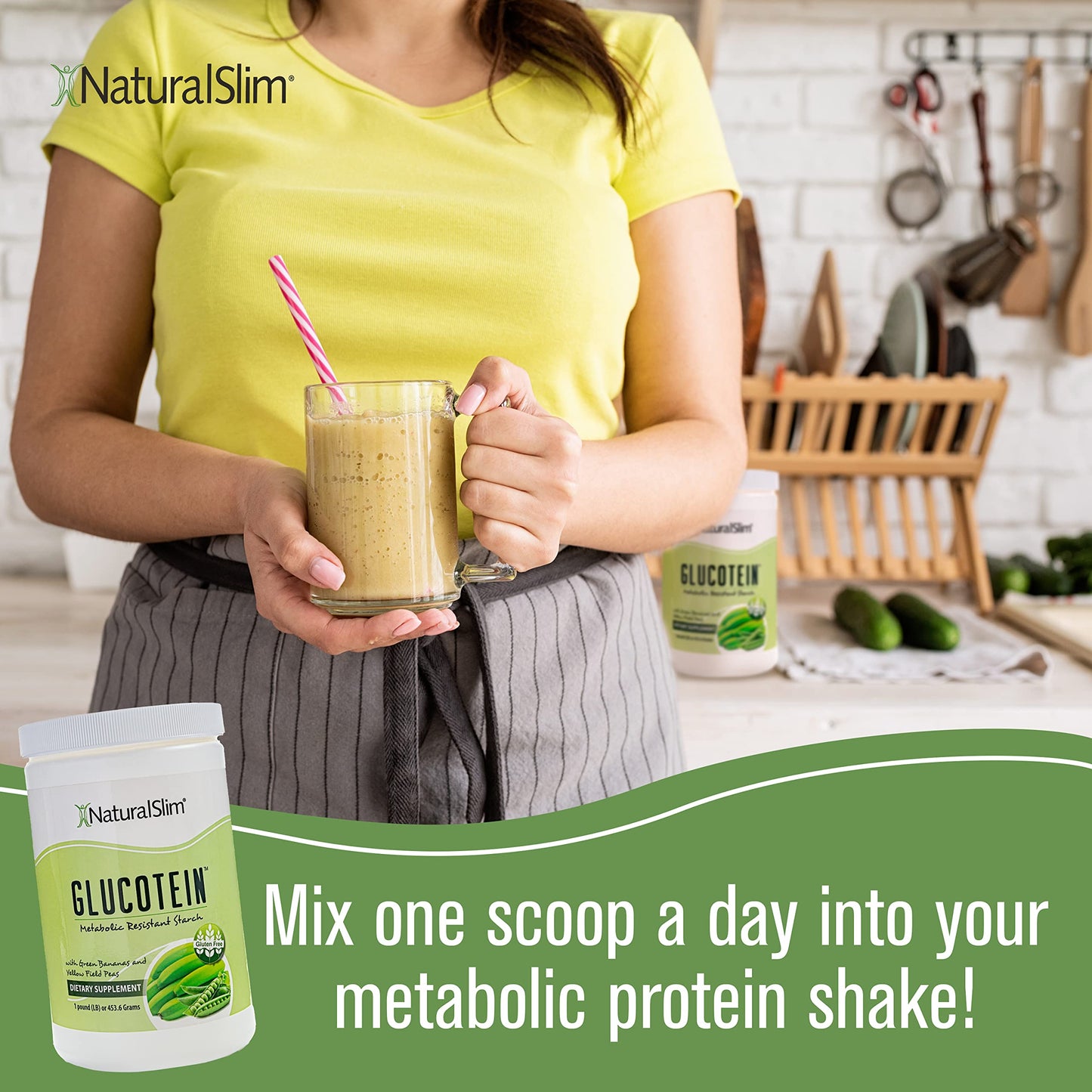 NaturalSlim Prebiotic Resistant Starch Supplement with Green Banana Flour Organic & Pea Starch Blend Glucotein Powder, 16 Servings