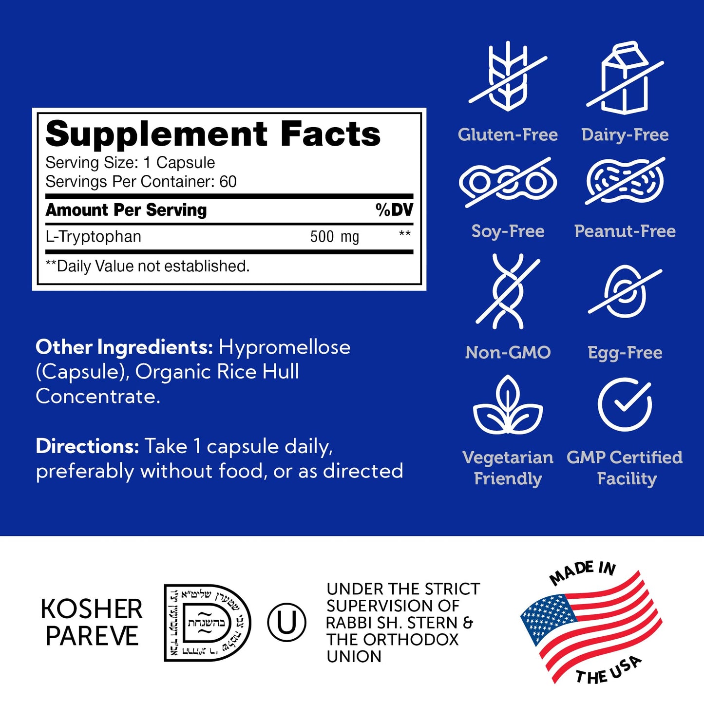 Zahler L-Tryptophan 500mg Capsule, 60 Capsules
