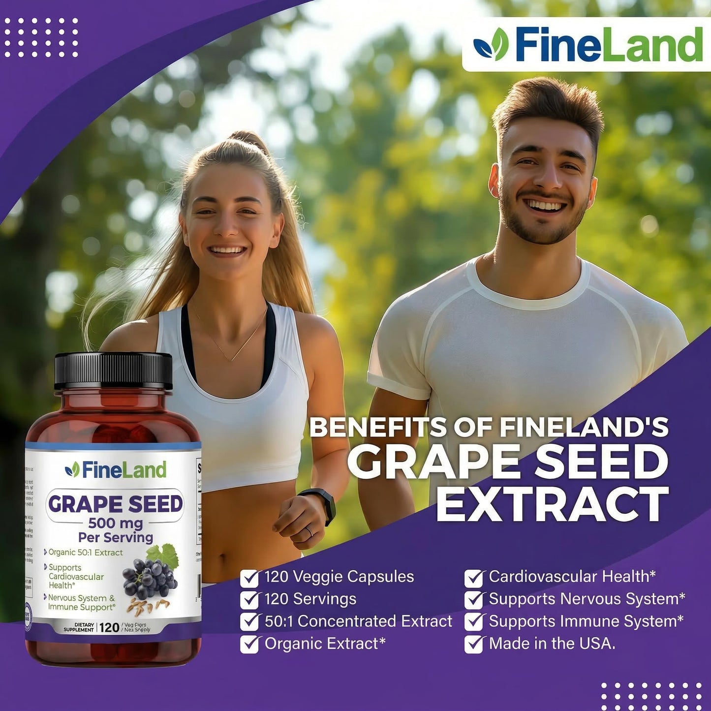 FineLand Organic Grape Seed Extract Capsule, 120 Count