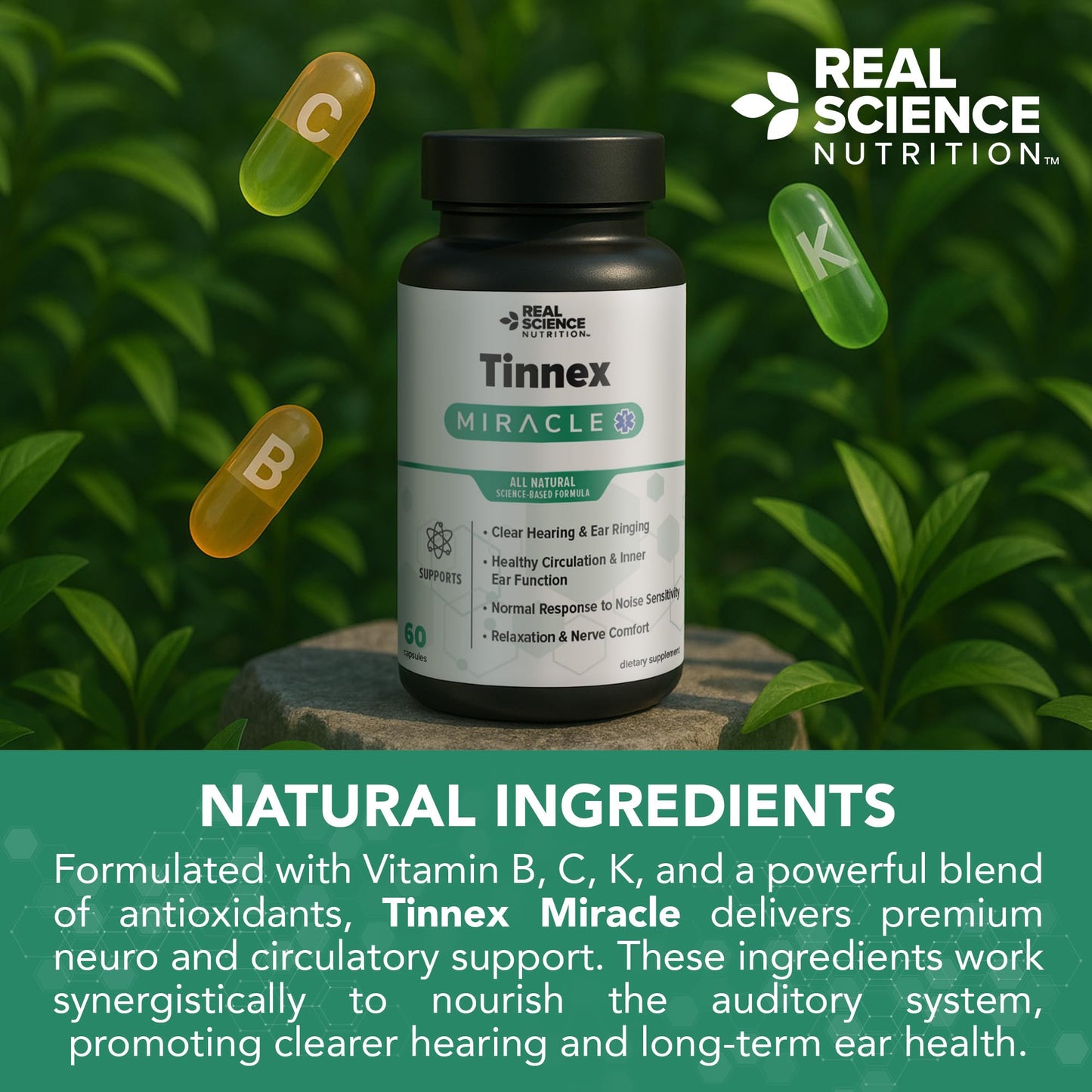 Real Science Nutrition Tinnex Miracle Tinnitus Relief Supplement Capsules 60 Count