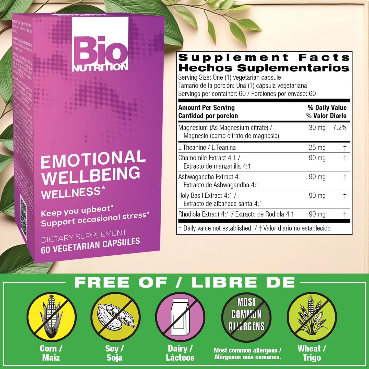 Bio Nutrition Emotional Wellbeing Capsule 60 Vegetarian Capsules