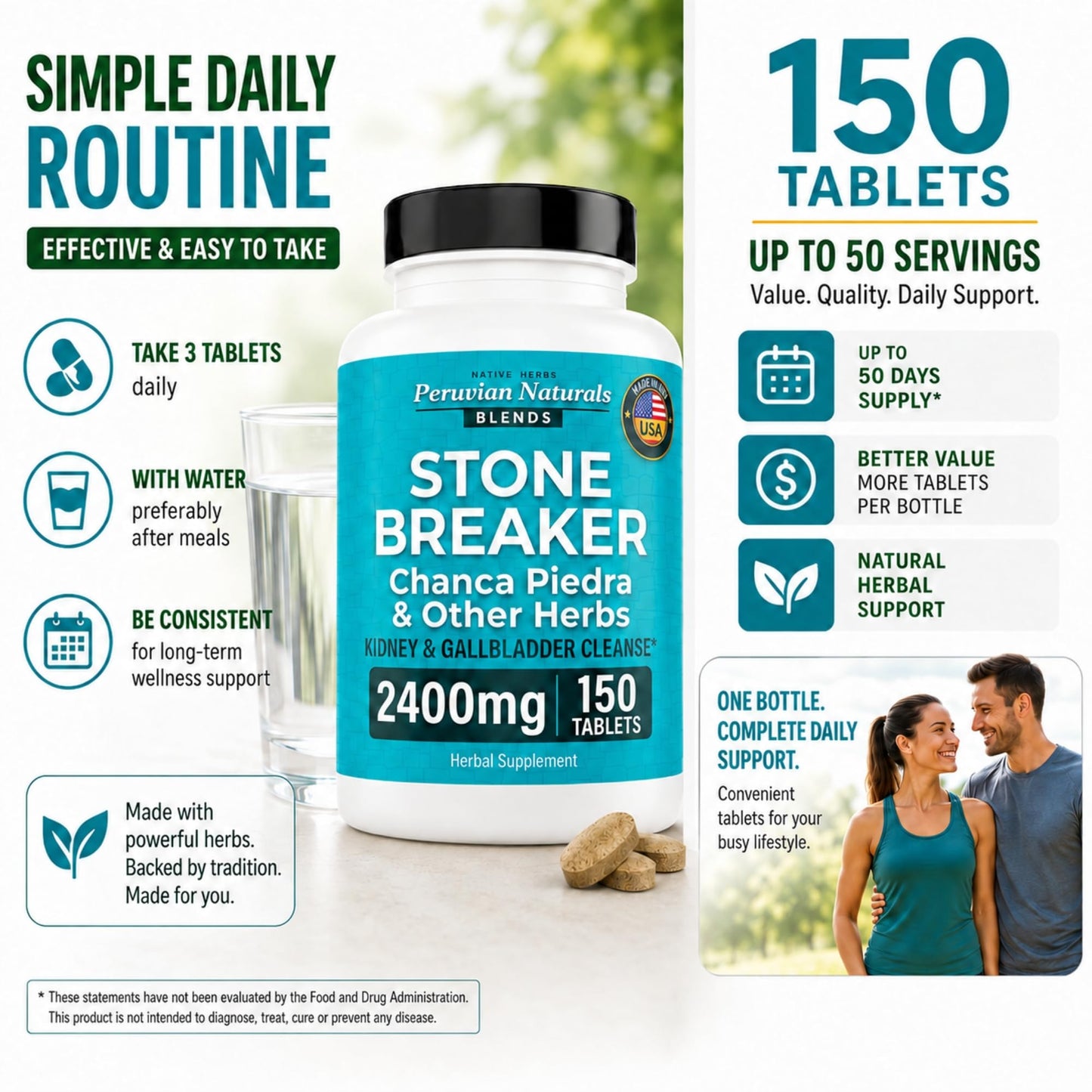 Peruvian Naturals Chanca Piedra Stone Breaker 600 Tablets