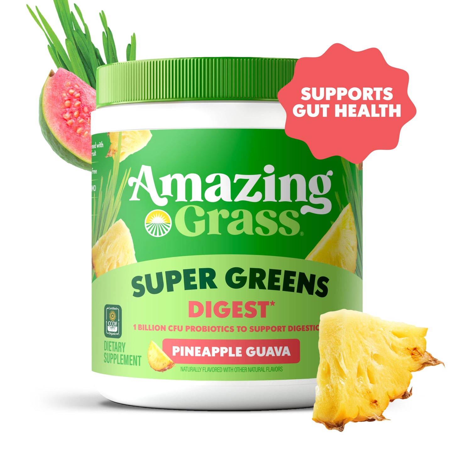 Amazing Grass Super Greens Digest Pineapple Guava Powder 7.4 Ounce