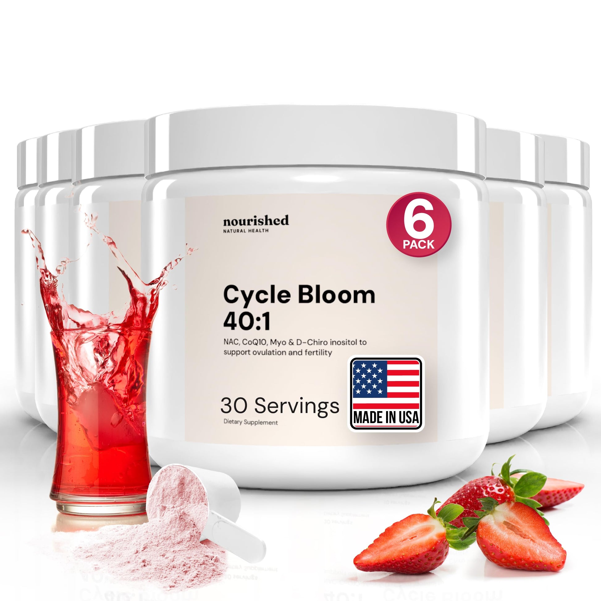 Nourished Natural Health CycleBloom 40:1 Inositol Powder with NAC & CoQ10 180 Capsules
