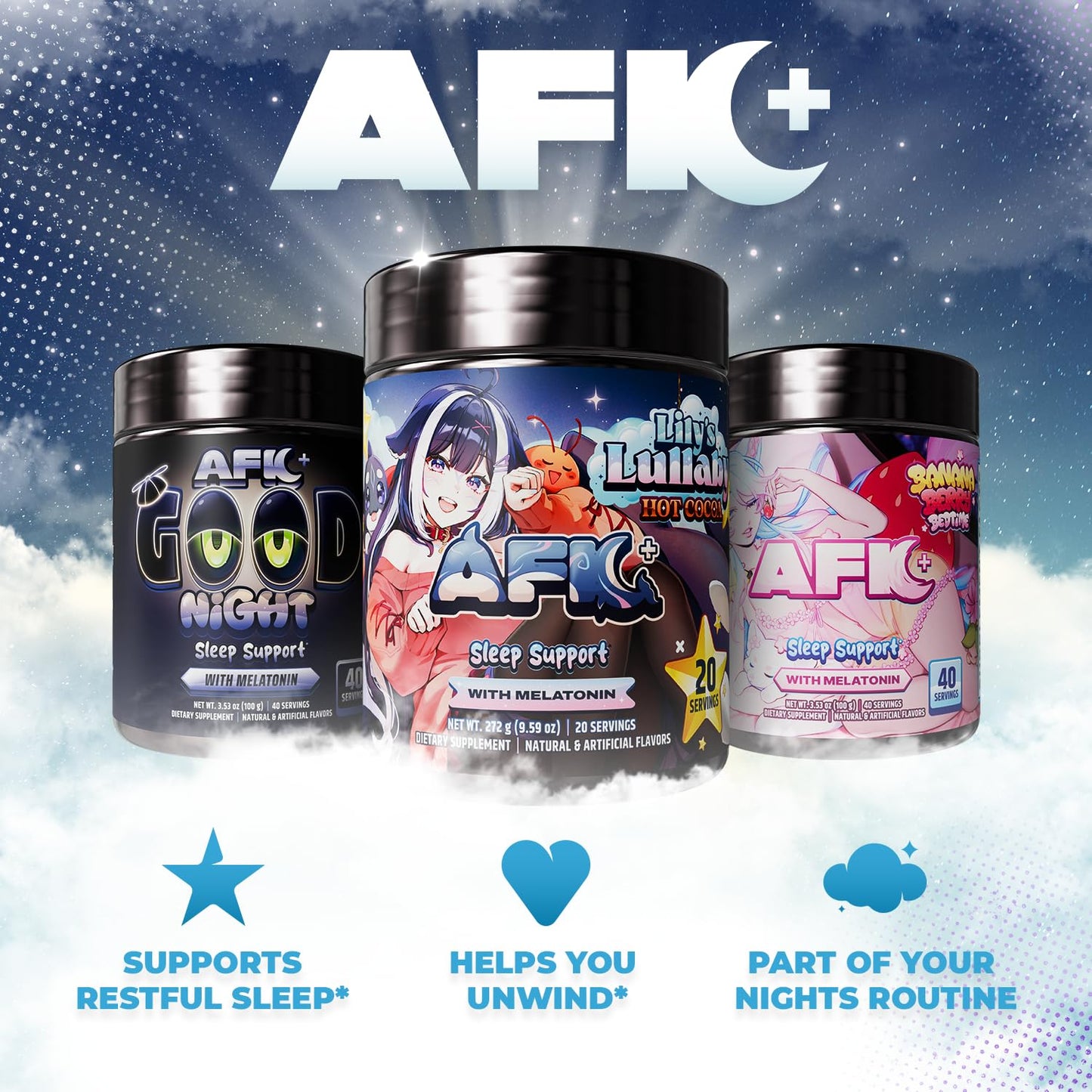 Gamer Supps AFK+ with Melatonin: Lily's Lullaby Hot Cocoa by Shylily Powder 9.59 Ounce