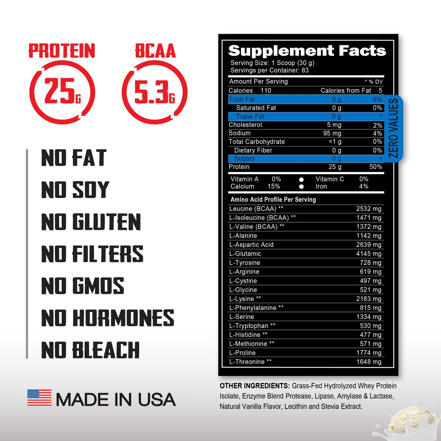 Life Infusing Vitamins (LIV) 100% Grass Fed Hydrolyzed Whey Isolate Protein Powder Vanilla, 88 Servings