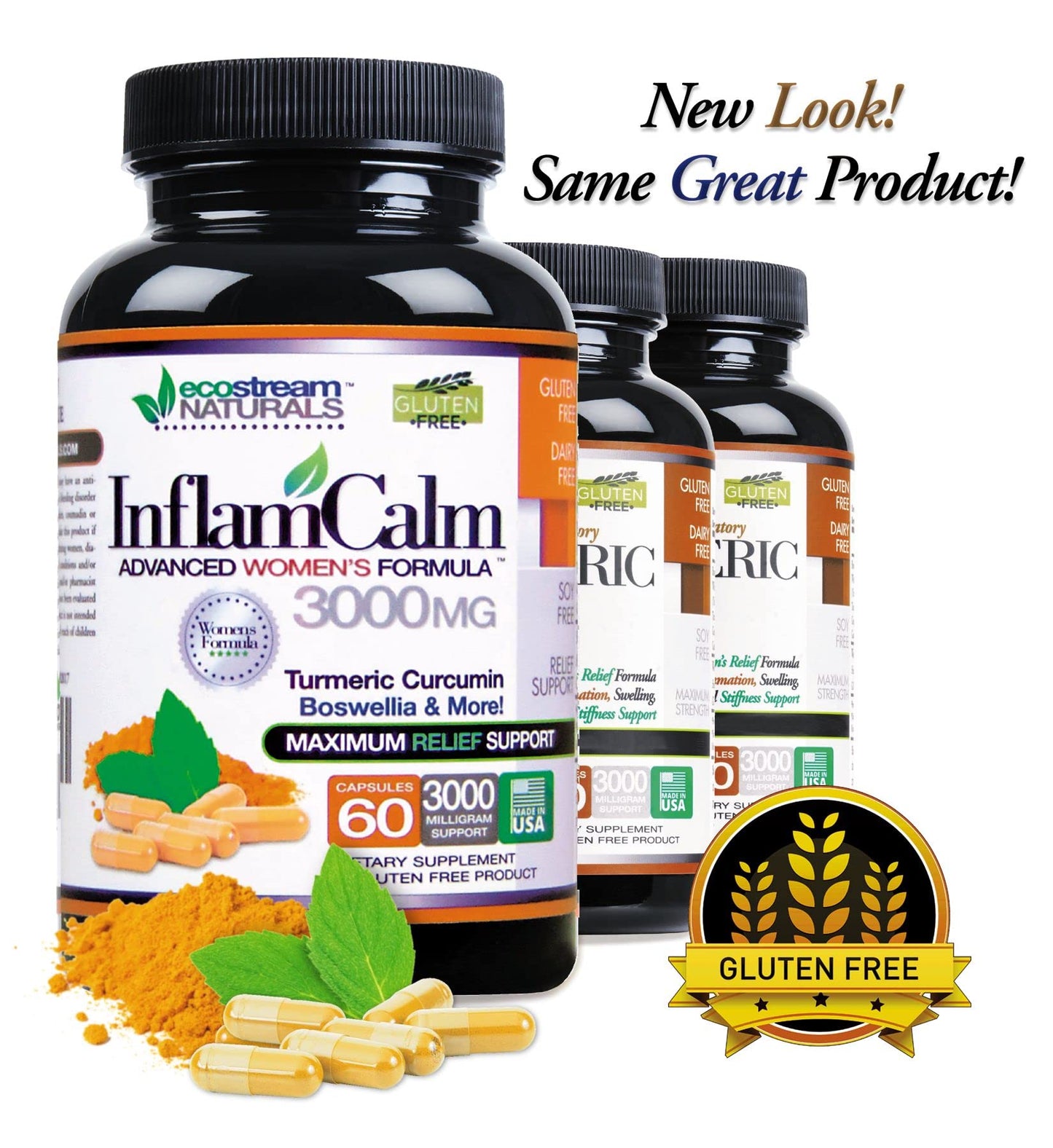 ecostream Naturals Women's Formula 3000 InflamCalm Advanced with Turmeric, Curcumin, Enzymes and Boswellia, 60 Capsules