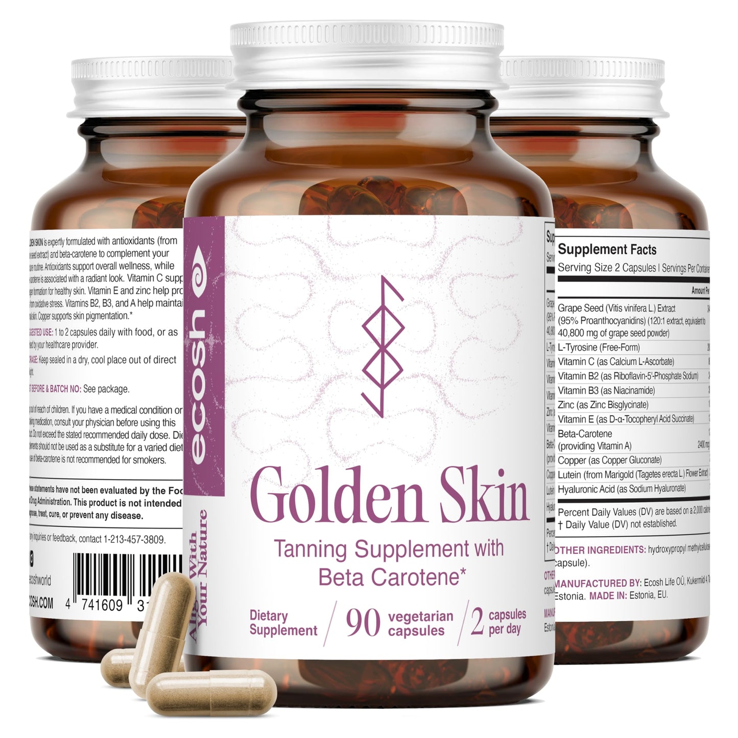 Ecosh Golden Skin Tanning Supplement Capsules 90 Count