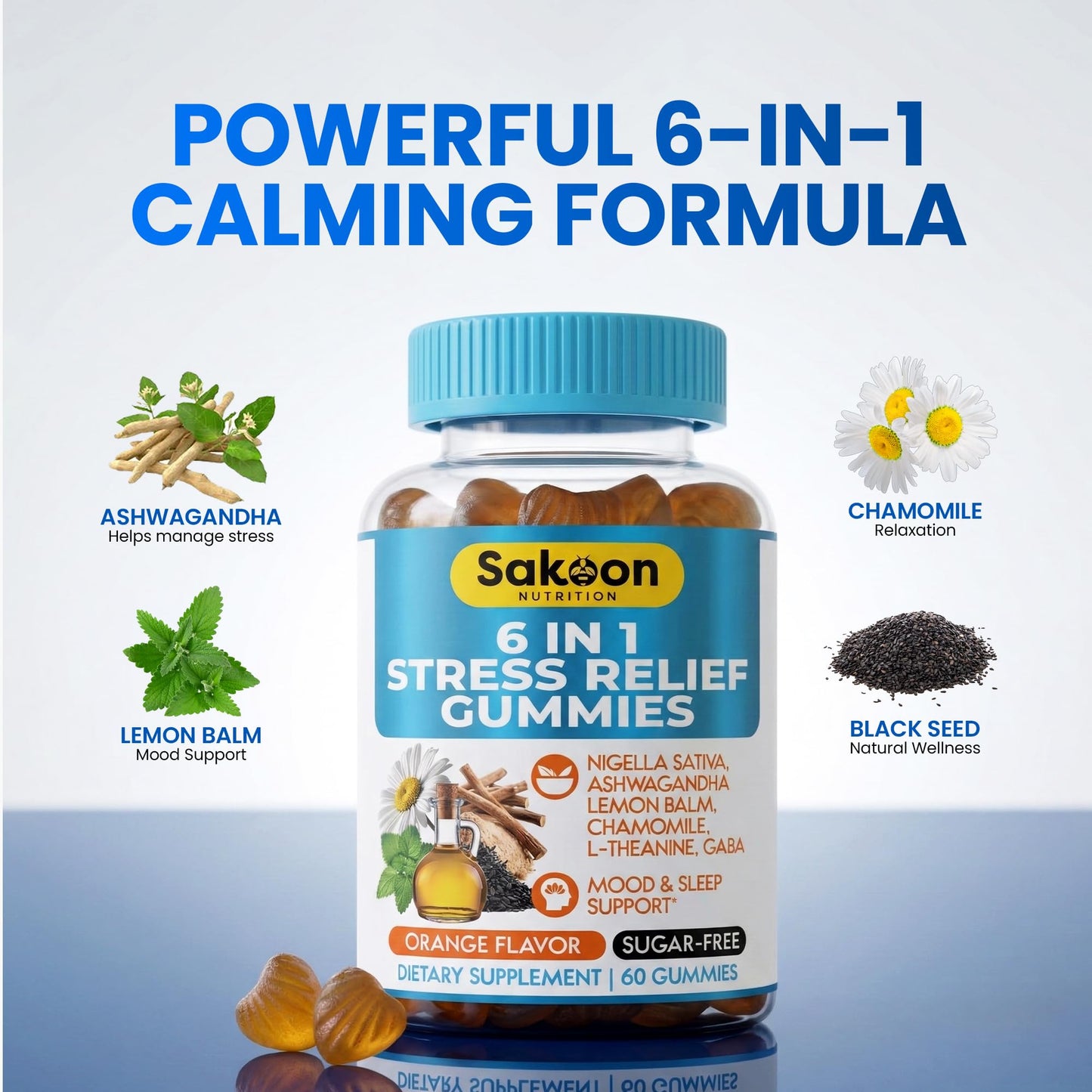 Sakoon Nutrition 6-in-1 Stress Gummies for Men & Women, 60 Count