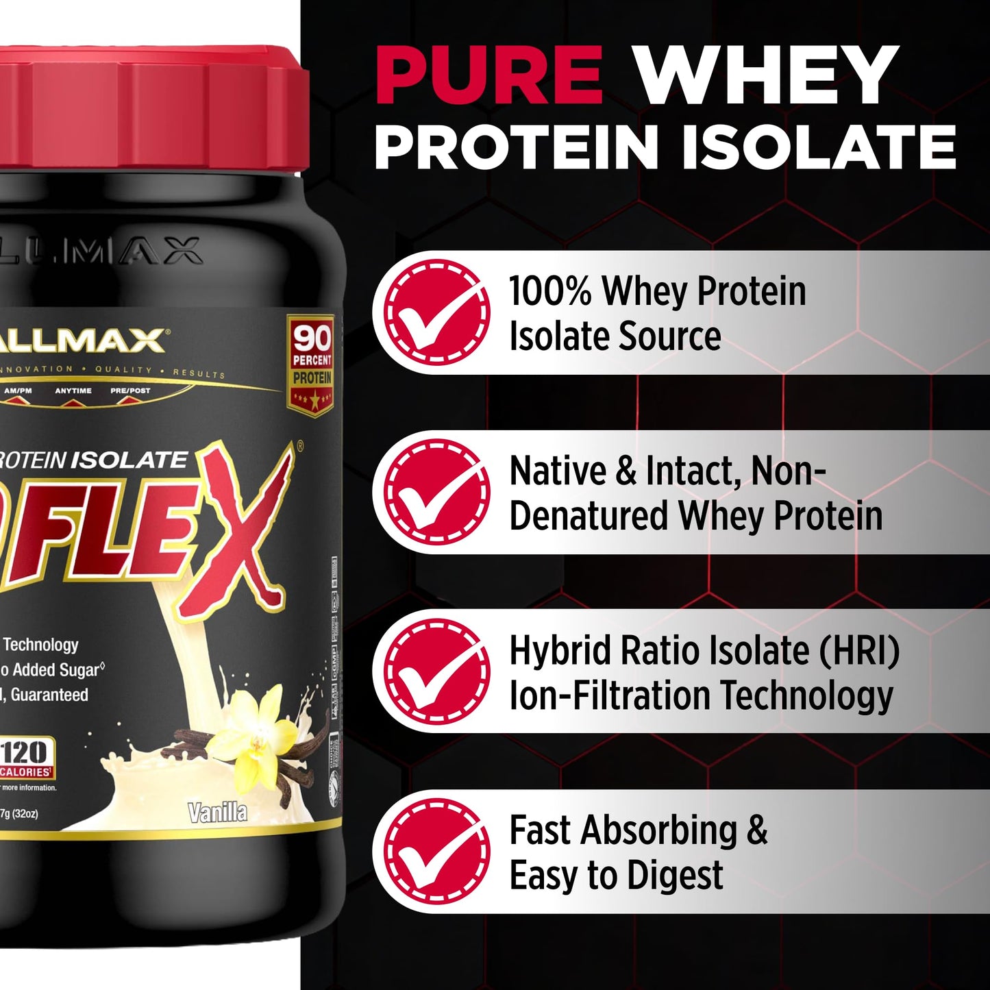 ALLMAX ISOFLEX Pure Whey Isolate Protein Powder Vanilla, 32 Servings