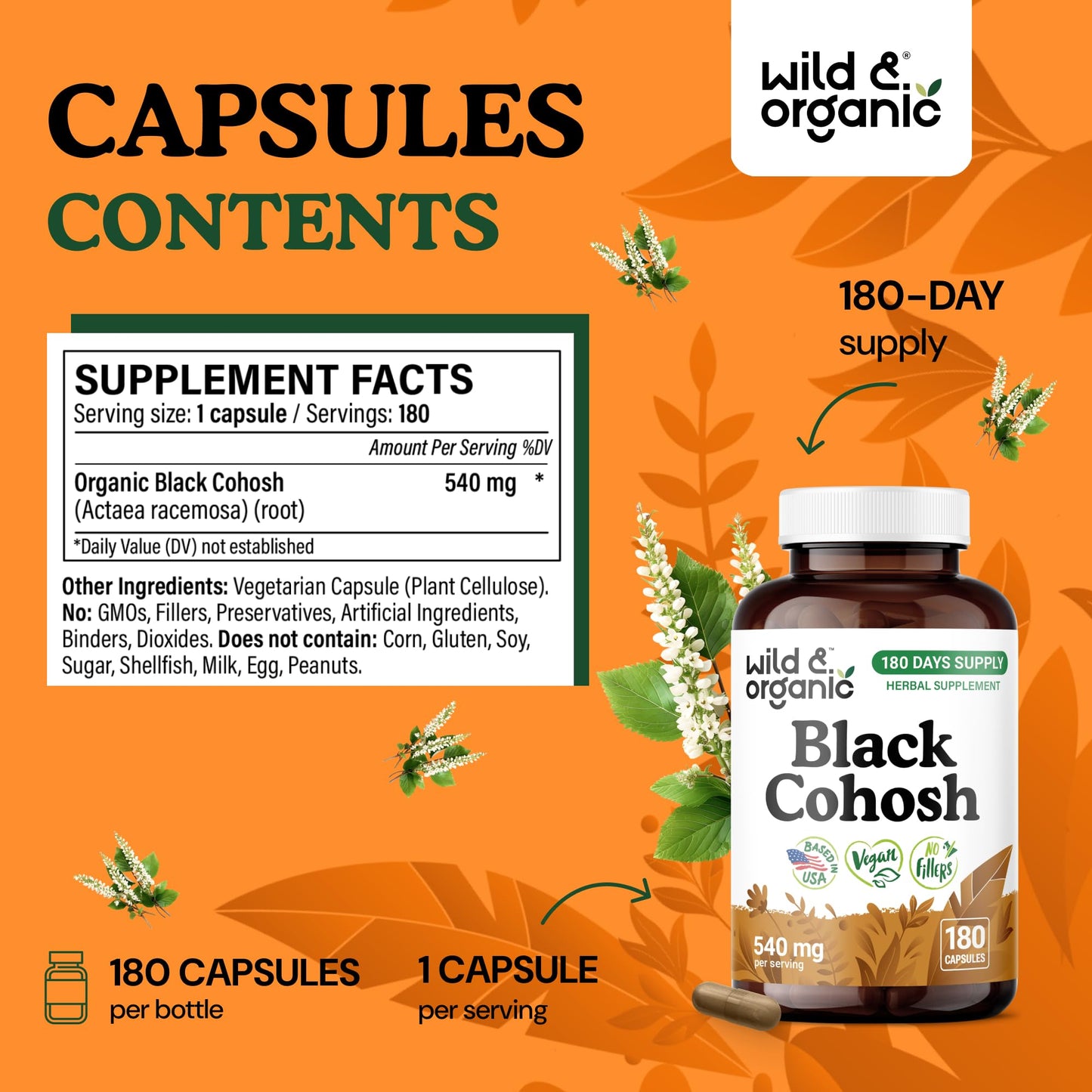 Wild & Organic Black Cohosh Capsules 180 Count