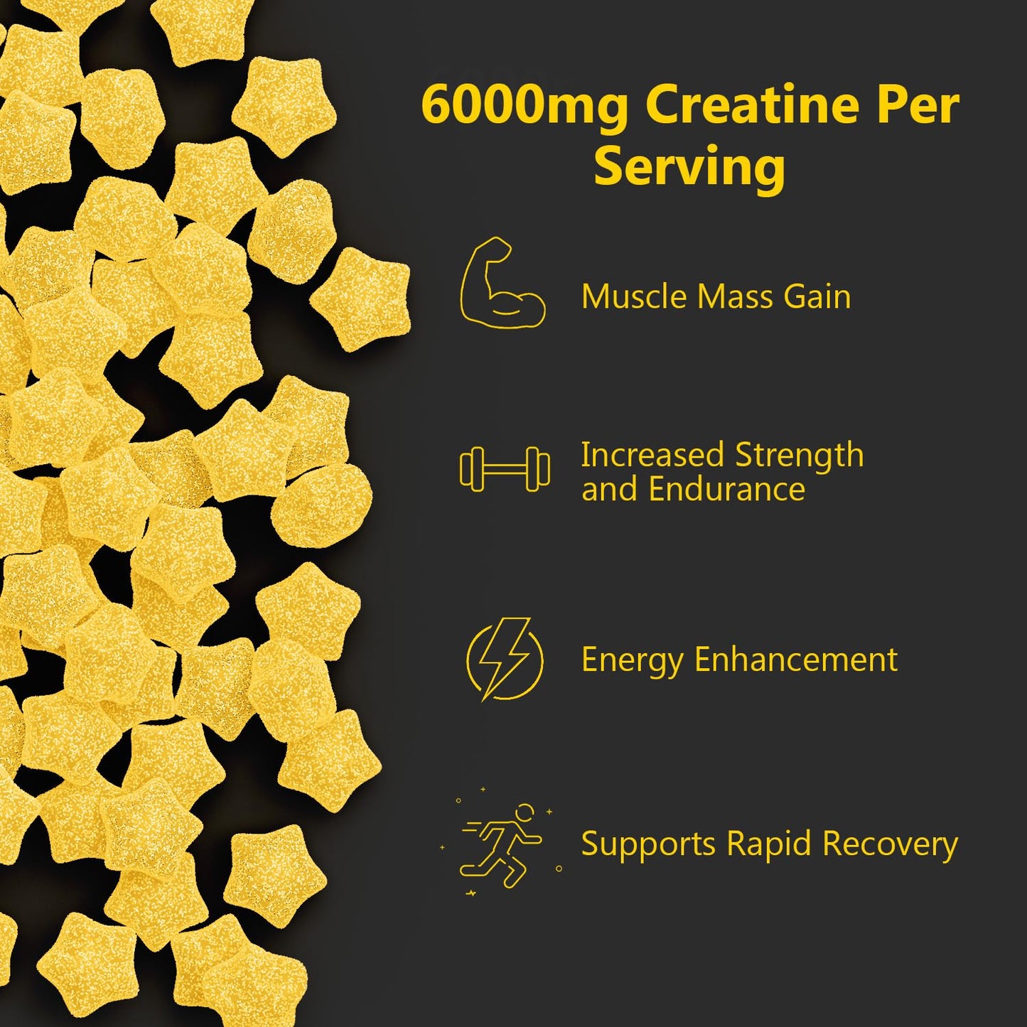 Anfinsen Sugar-Free Creatine Gummies 6000mg, Vitamin B6 & Taurine, Vegan, Gluten-Free, Lemon Flavor, 120 Gummies