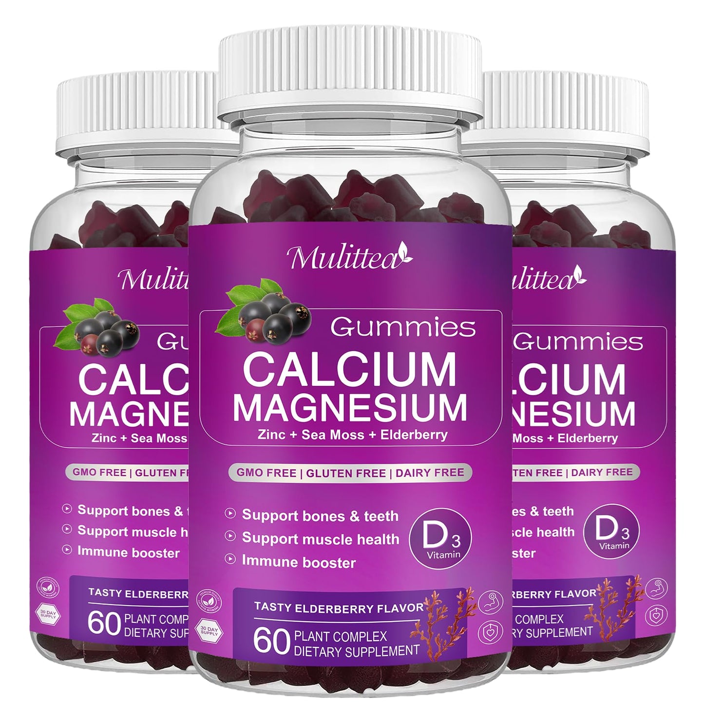Mulittea Calcium Magnesium Zinc Gummies, 180 Gummies