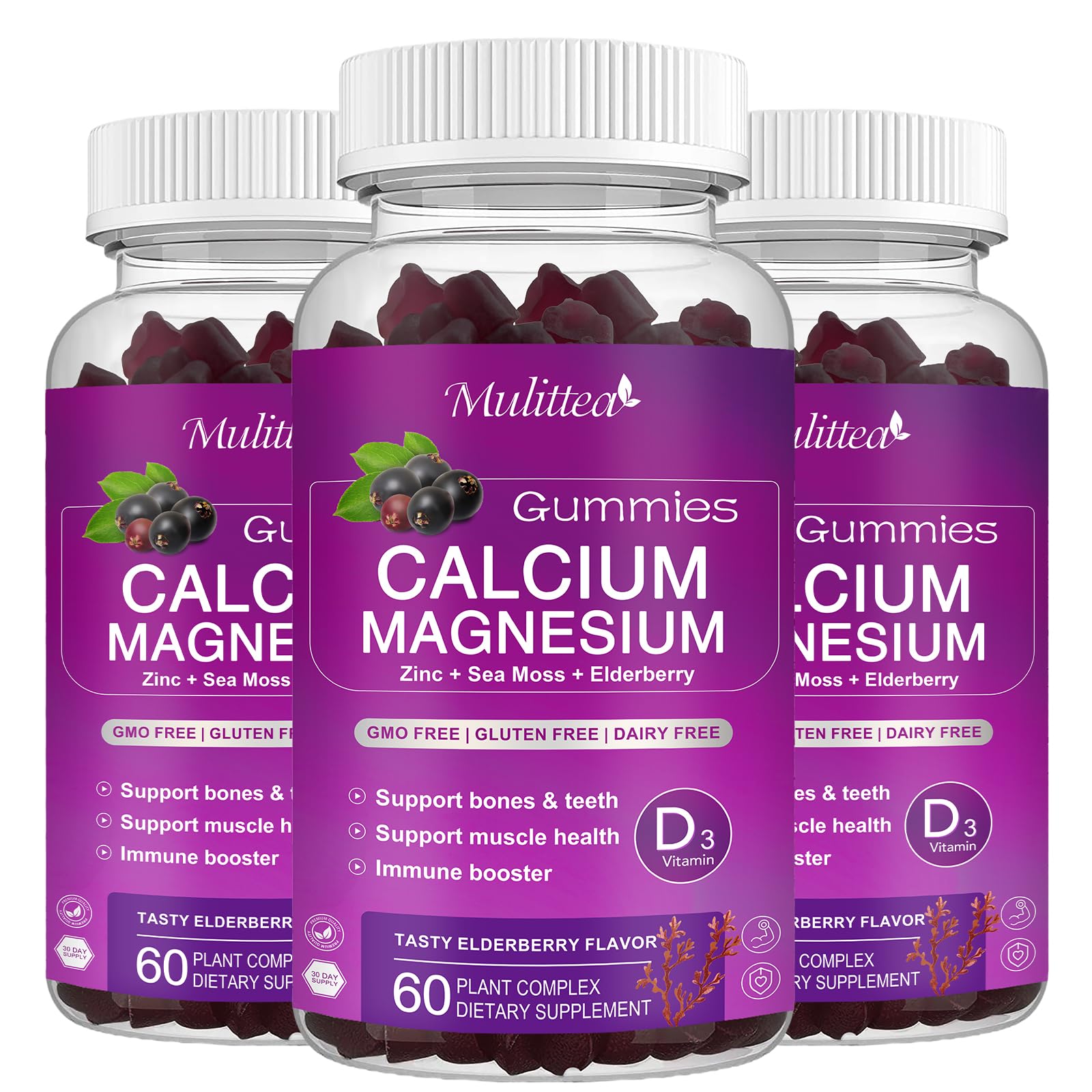 Mulittea Calcium Magnesium Zinc Gummies, 180 Gummies