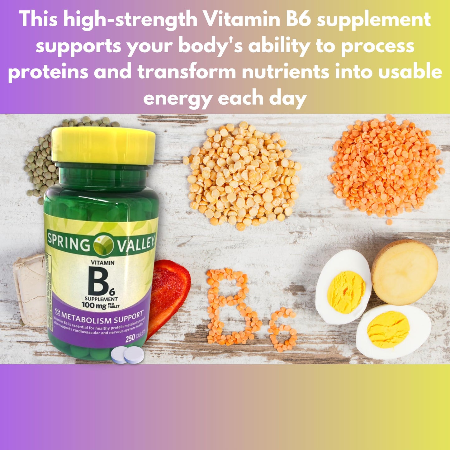 FUSION SHOP STORE Vitamin B6 Tablets 100mg - Essential Nutrient for Energy & Brain Function, 250 Tablets