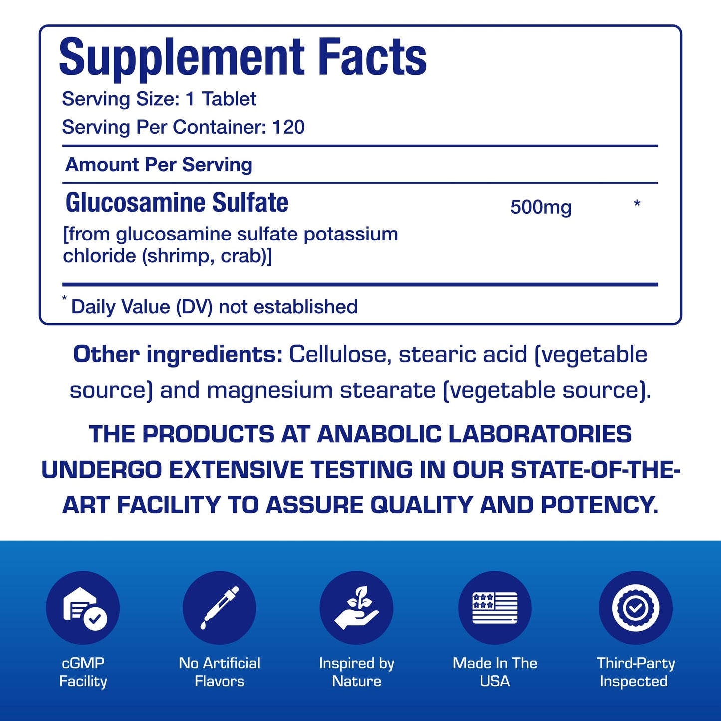 Anabolic Laboratories Glucosamine Sulfate Joint Health Supplement Tablets 120 Tablets