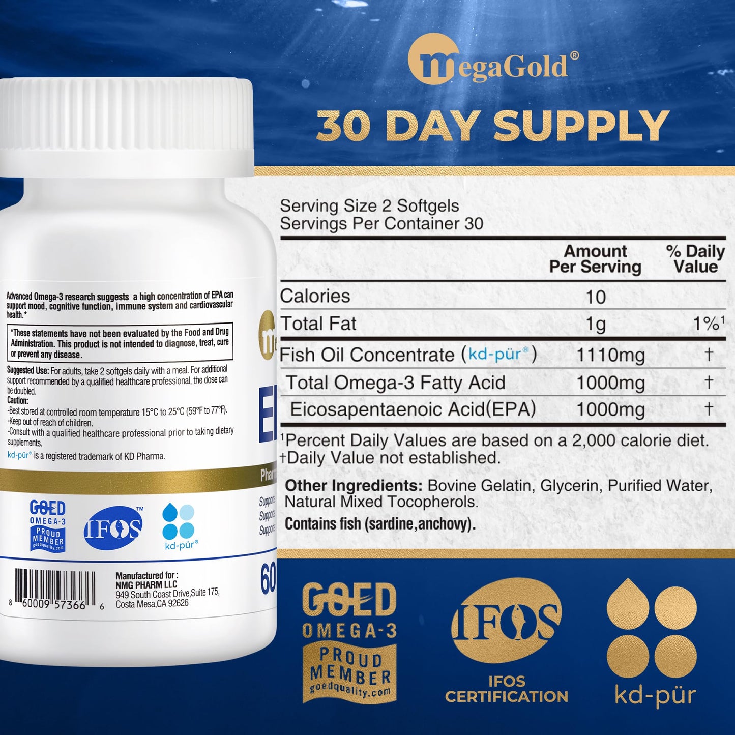 MegaGold Omega 3 Fish Oil Softgel 60 Count