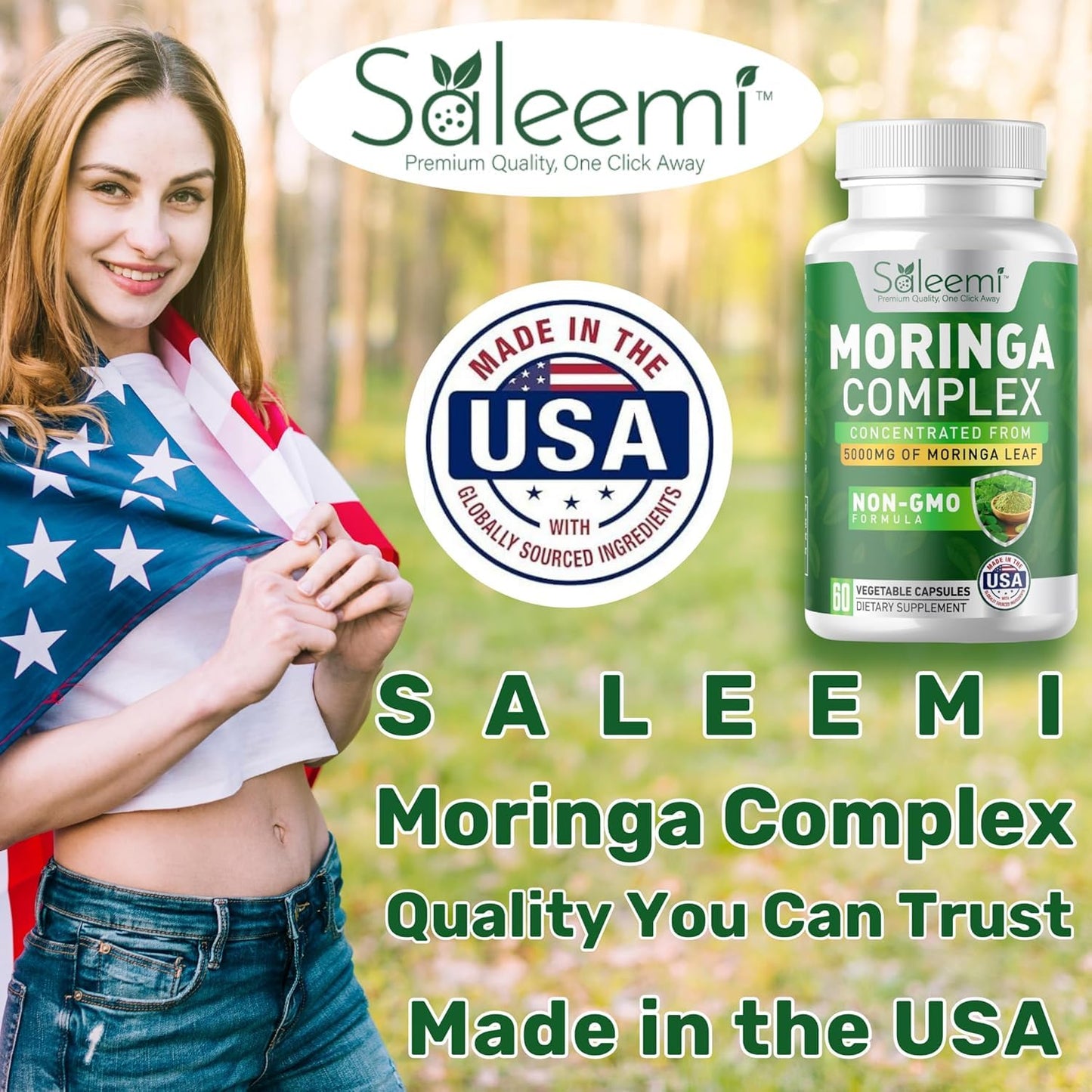 SALEEMI Moringa Capsules Premium Moringa Oleifera Leaf & Seed Extract, 60 Capsules