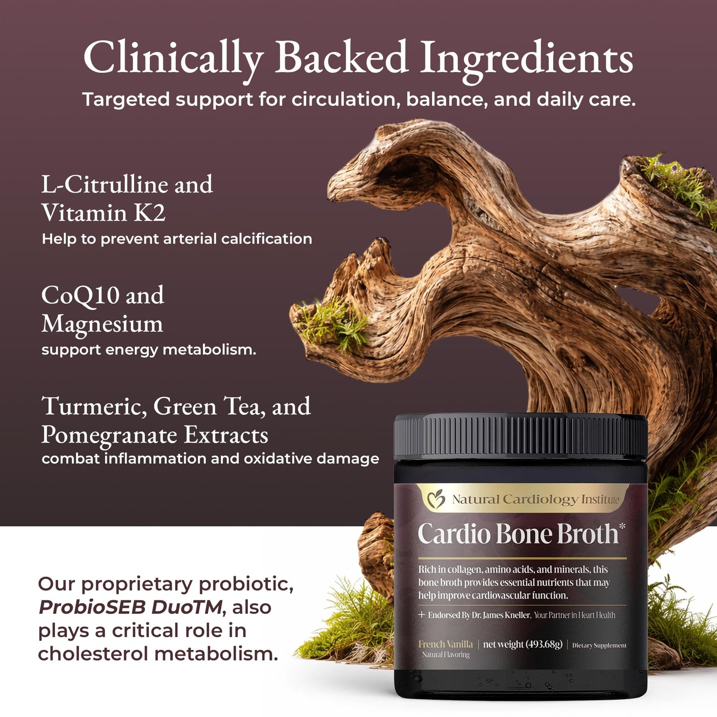 Natural Cardiology Institute Cardio Bone Broth Protein Powder with Collagen Peptides, Vanilla Flavored, 17.4 oz