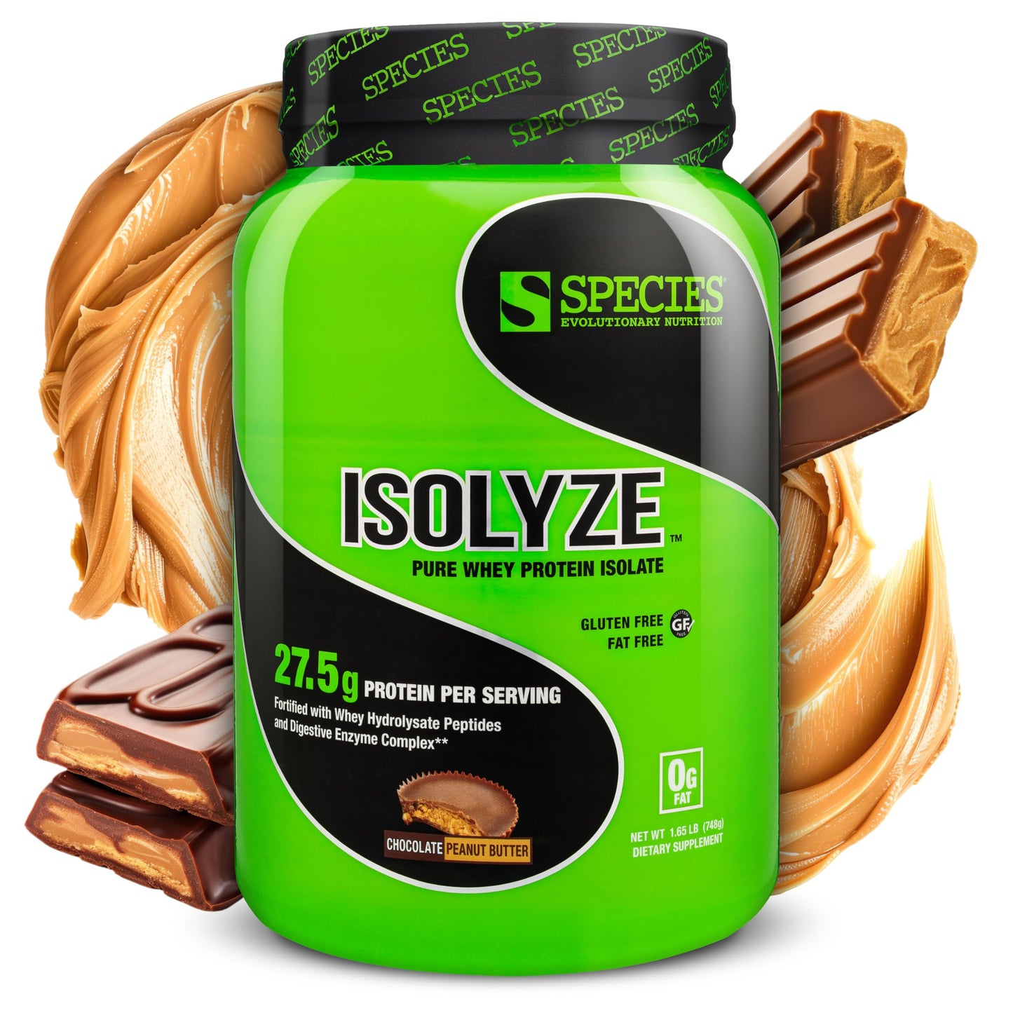 Species Nutrition Isolyze Whey Protein Powder, 100% Whey Isolate for Muscle Building, 27.5g Protein Per Scoop, No Sugar & Low Fat (Chocolate Peanut Butter, 22 Servings)