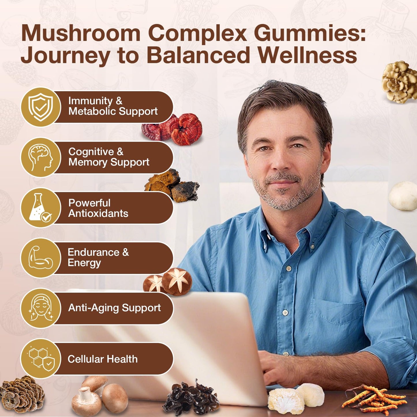 SHAPEINGIRL Mushroom Gummies for Adults 10-in-1 Advanced Blend, 160 Gummies