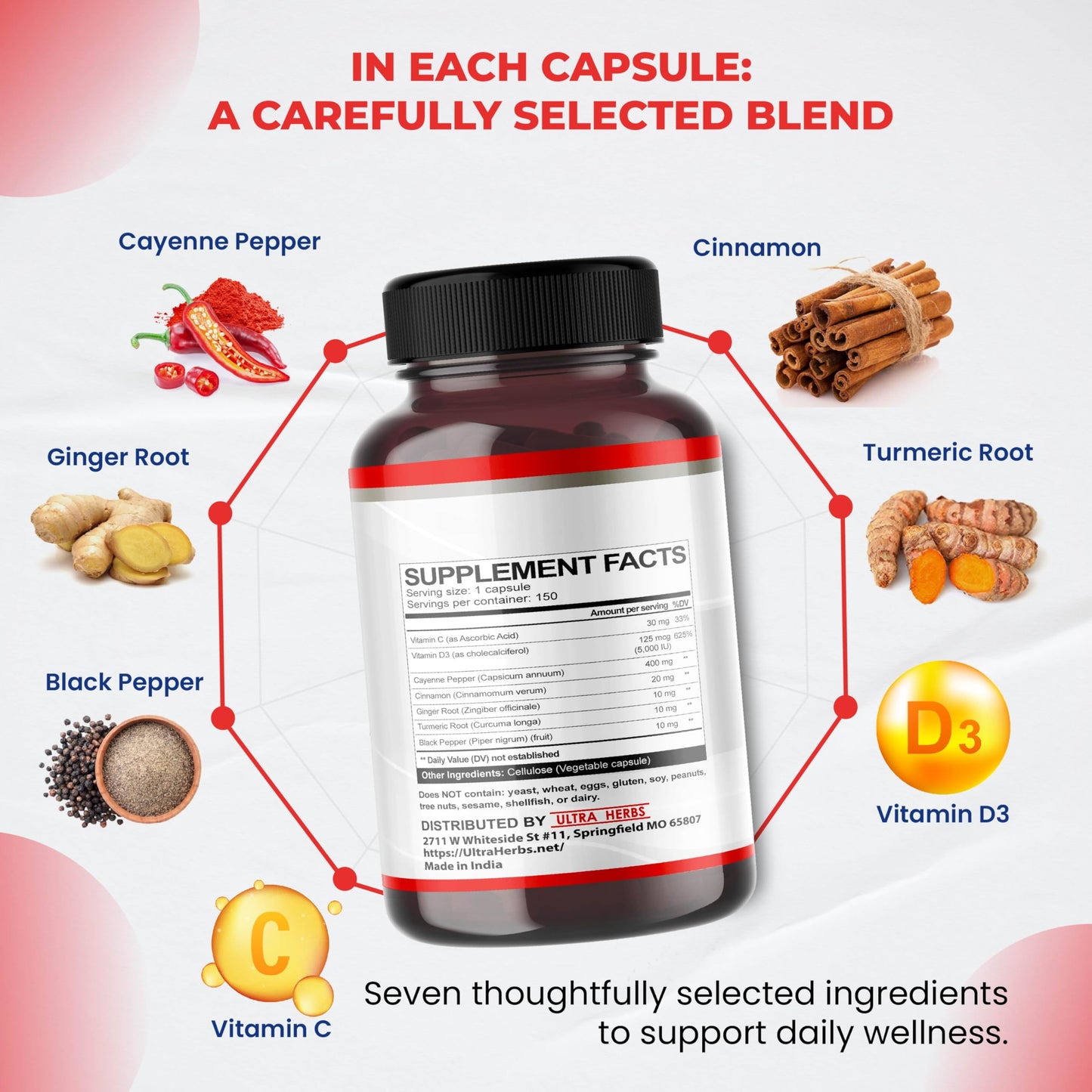 ULTRA HERBS Cayenne Pepper 7 in 1 Capsule 150 Count