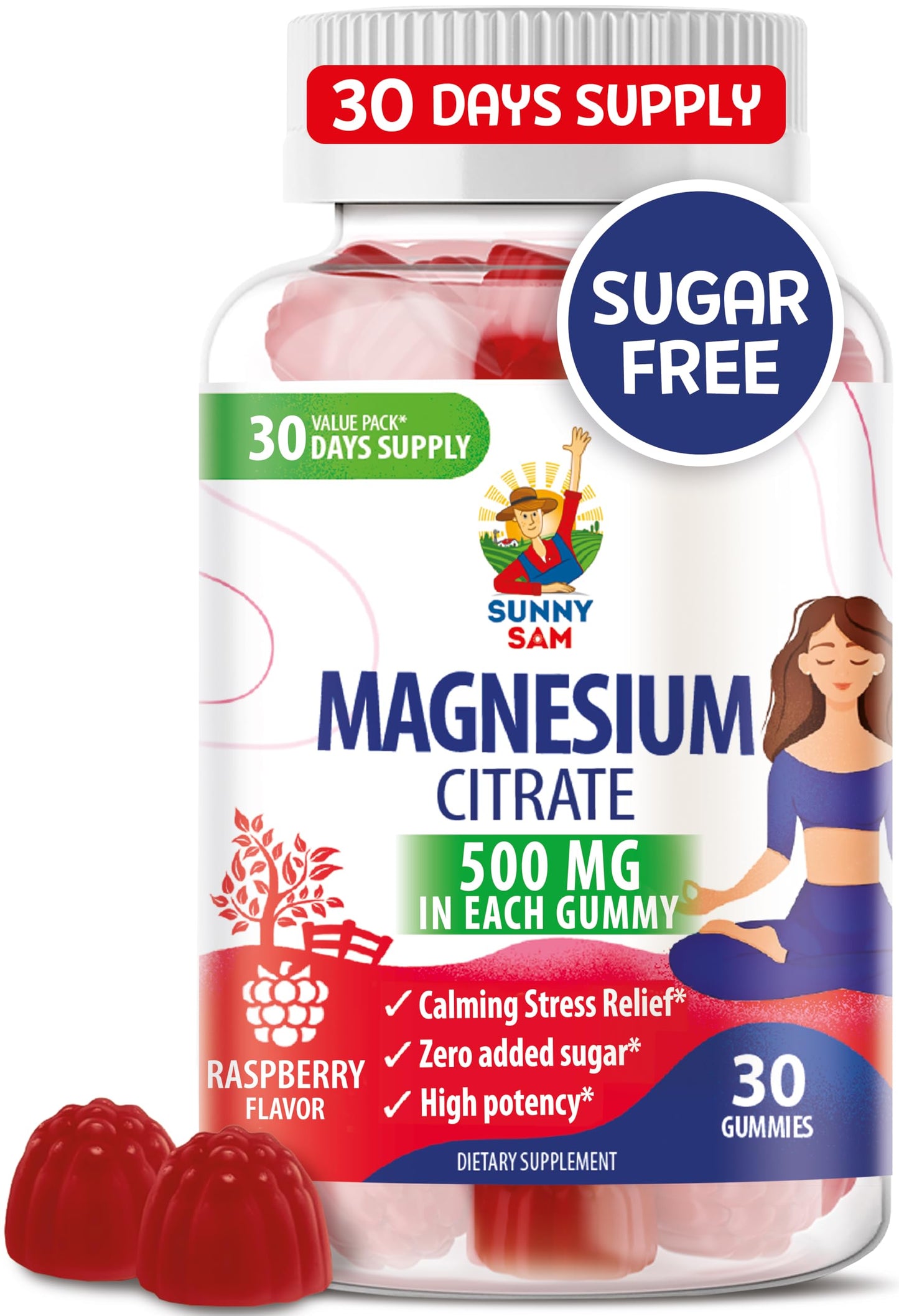 SUNNY SAM Magnesium Gummies for Kids & Adults - 500mg - Calm Magnesium Chews - Magnesium Citrate Chewable Supplement for Mood & Muscle Support, Gummy, 30 Count