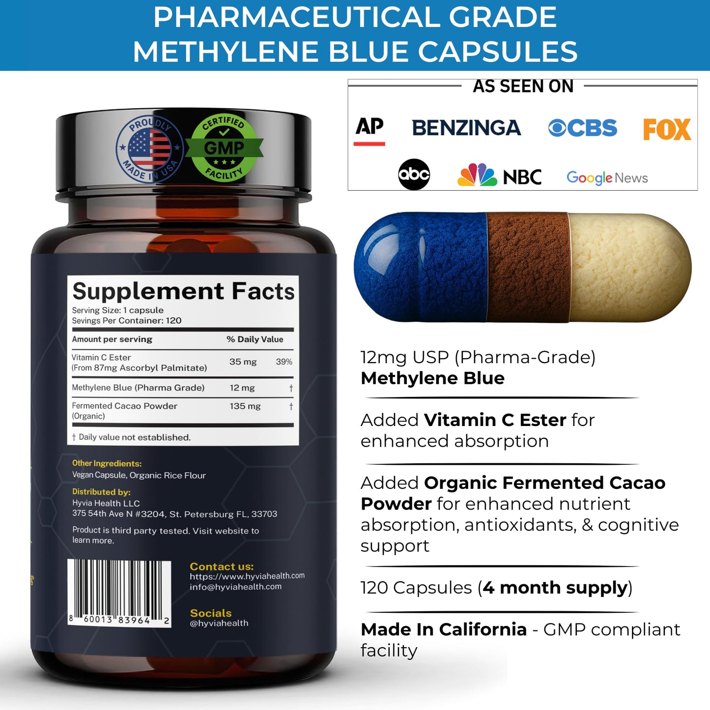 Hyvia Health Methylene Blue Capsules 120 Count