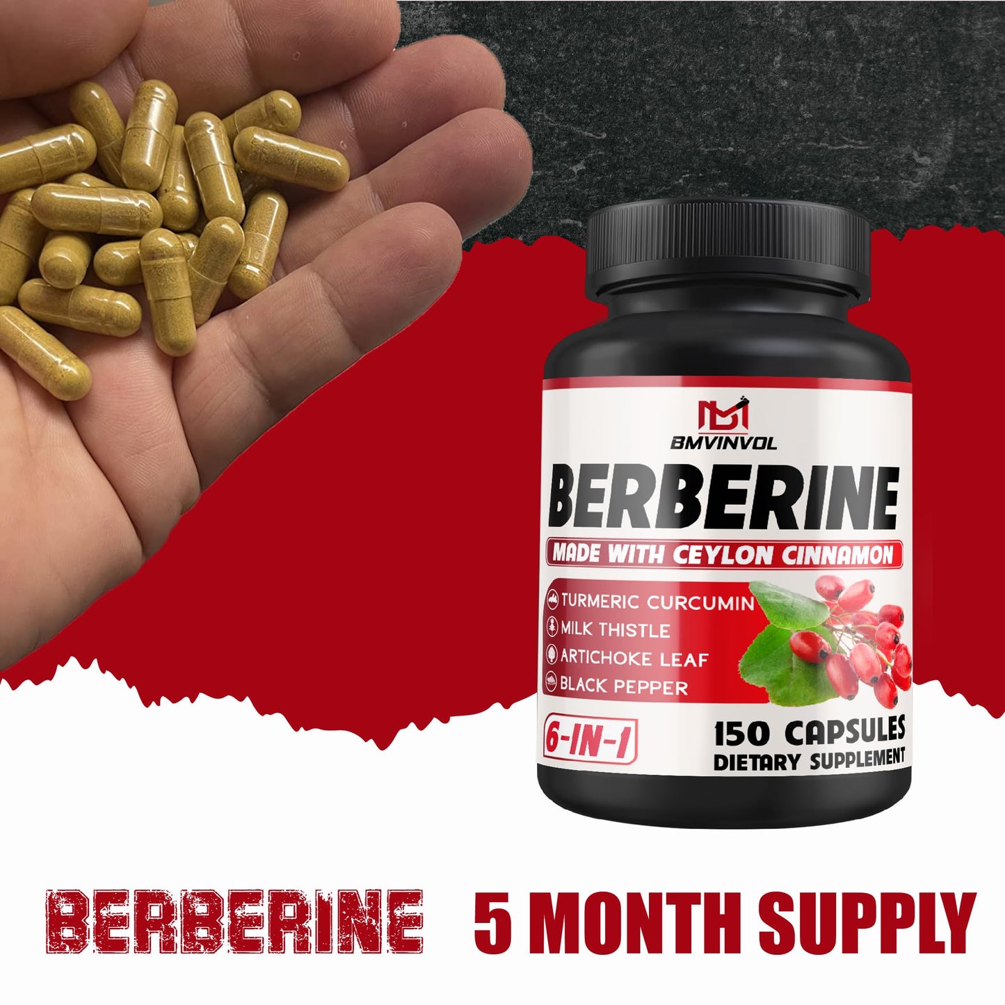 BMVINVOL Berberine HCl Capsule 150 Count